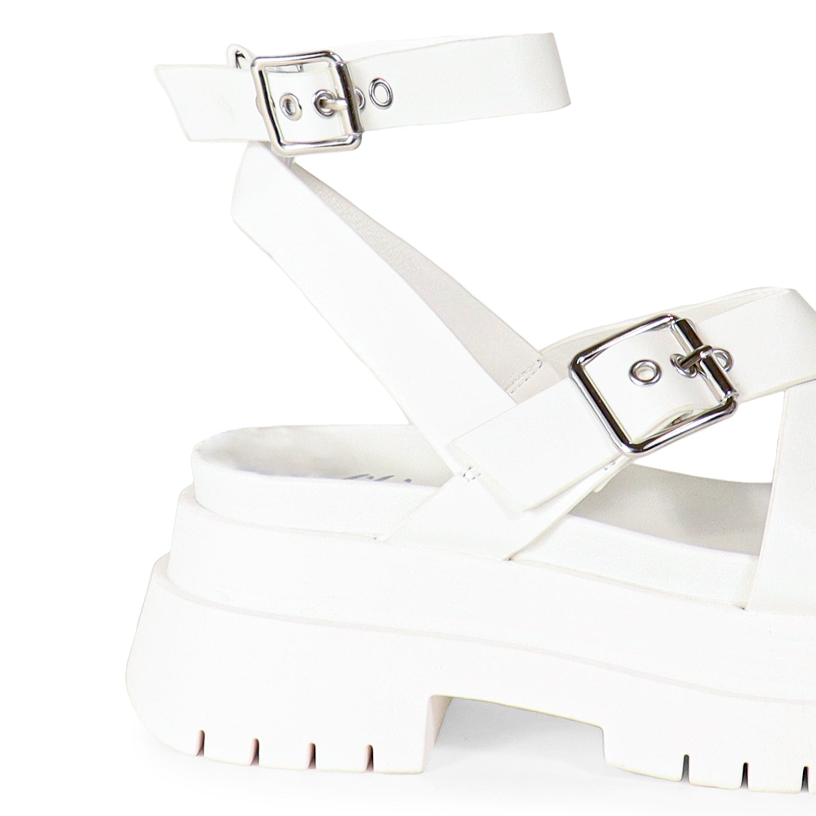 ARCHIE-1 CHUNCKY CROSS STRAP ANKLE BUCKLE SANDAL WHITE