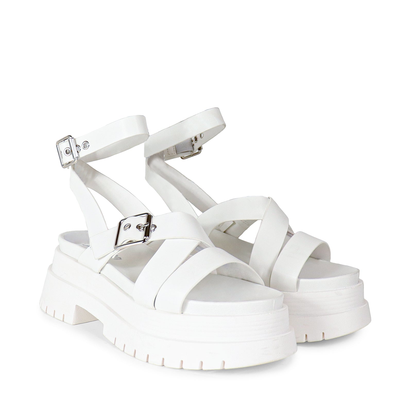 ARCHIE-1 CHUNCKY CROSS STRAP ANKLE BUCKLE SANDAL WHITE