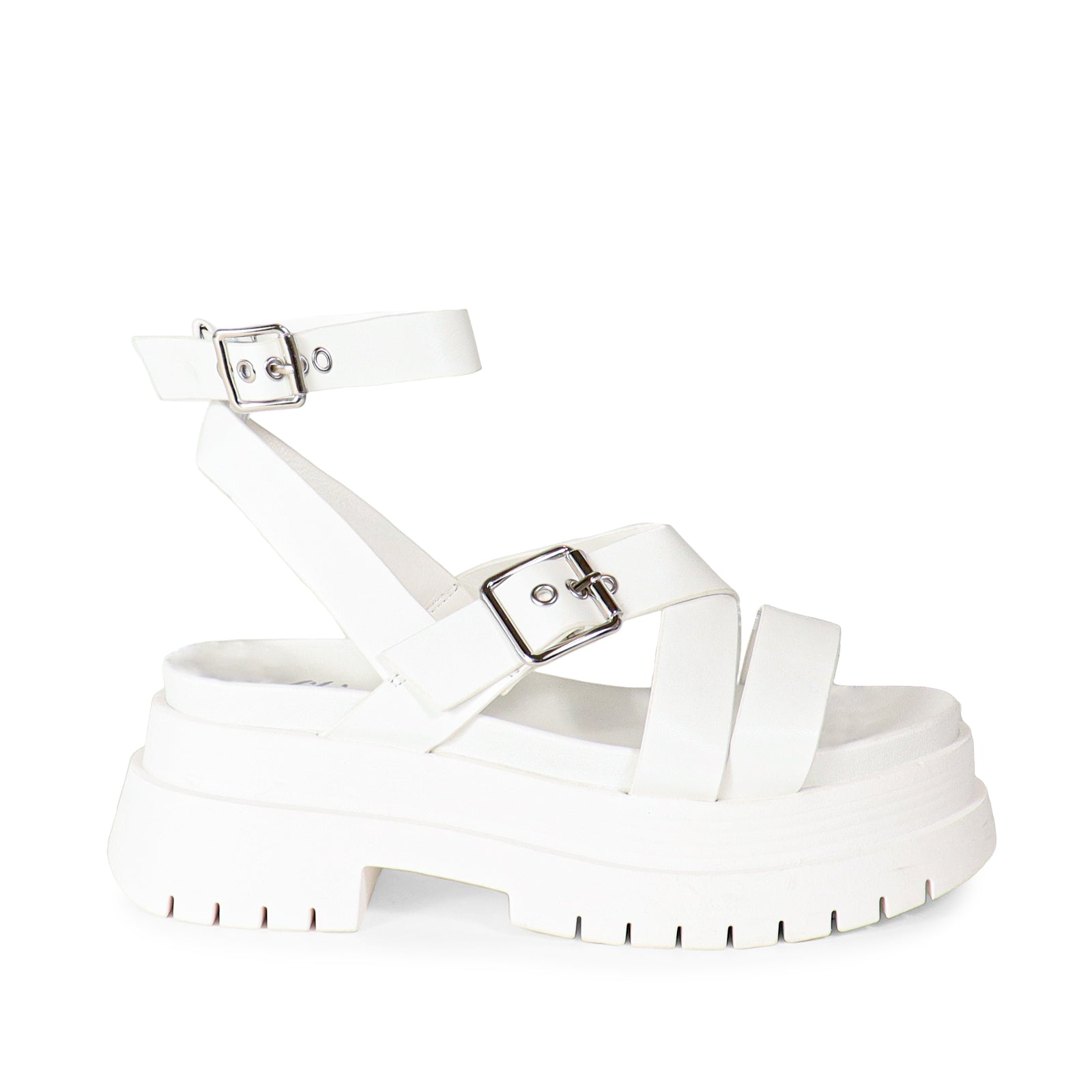 ARCHIE-1 CHUNCKY CROSS STRAP ANKLE BUCKLE SANDAL WHITE
