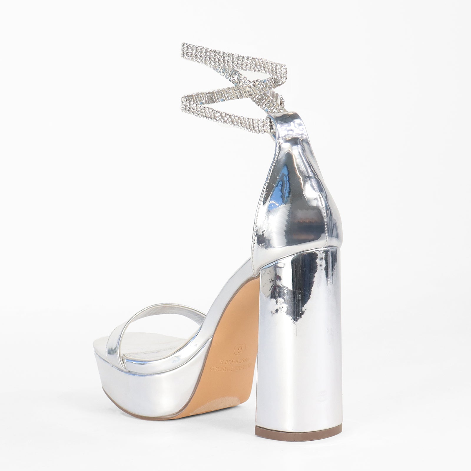 ARDENE-1 BASIC PLATFORM CHUNKY HEEL WITH ANKLE RHINESTONE-SILVER