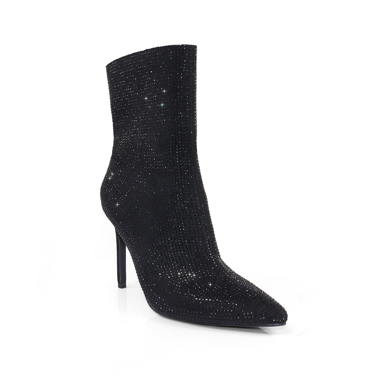 ARETHA-1 POINTED TOE TINY RHINESTONE BOOTIE BLACK