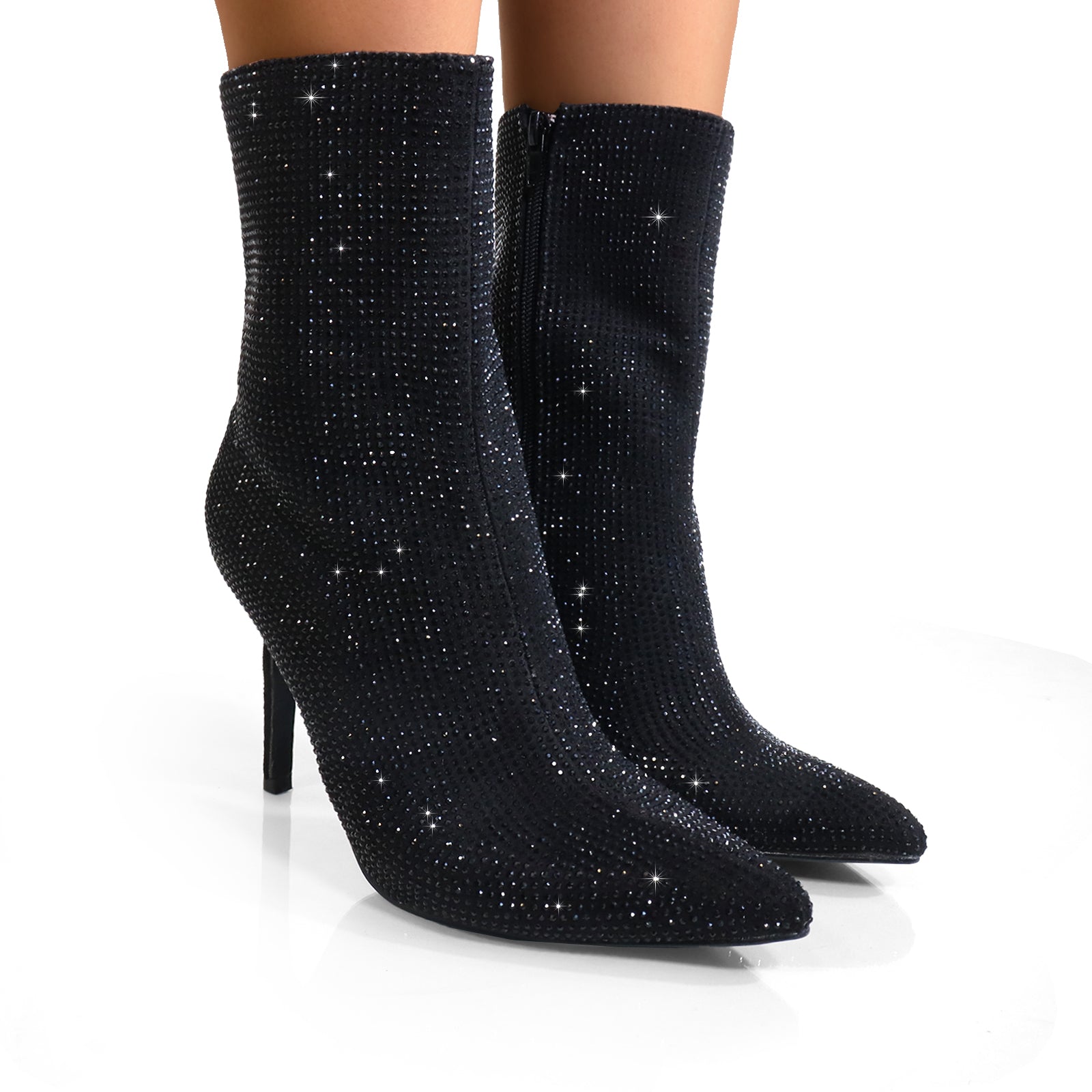 ARETHA-1 POINTED TOE TINY RHINESTONE BOOTIE BLACK