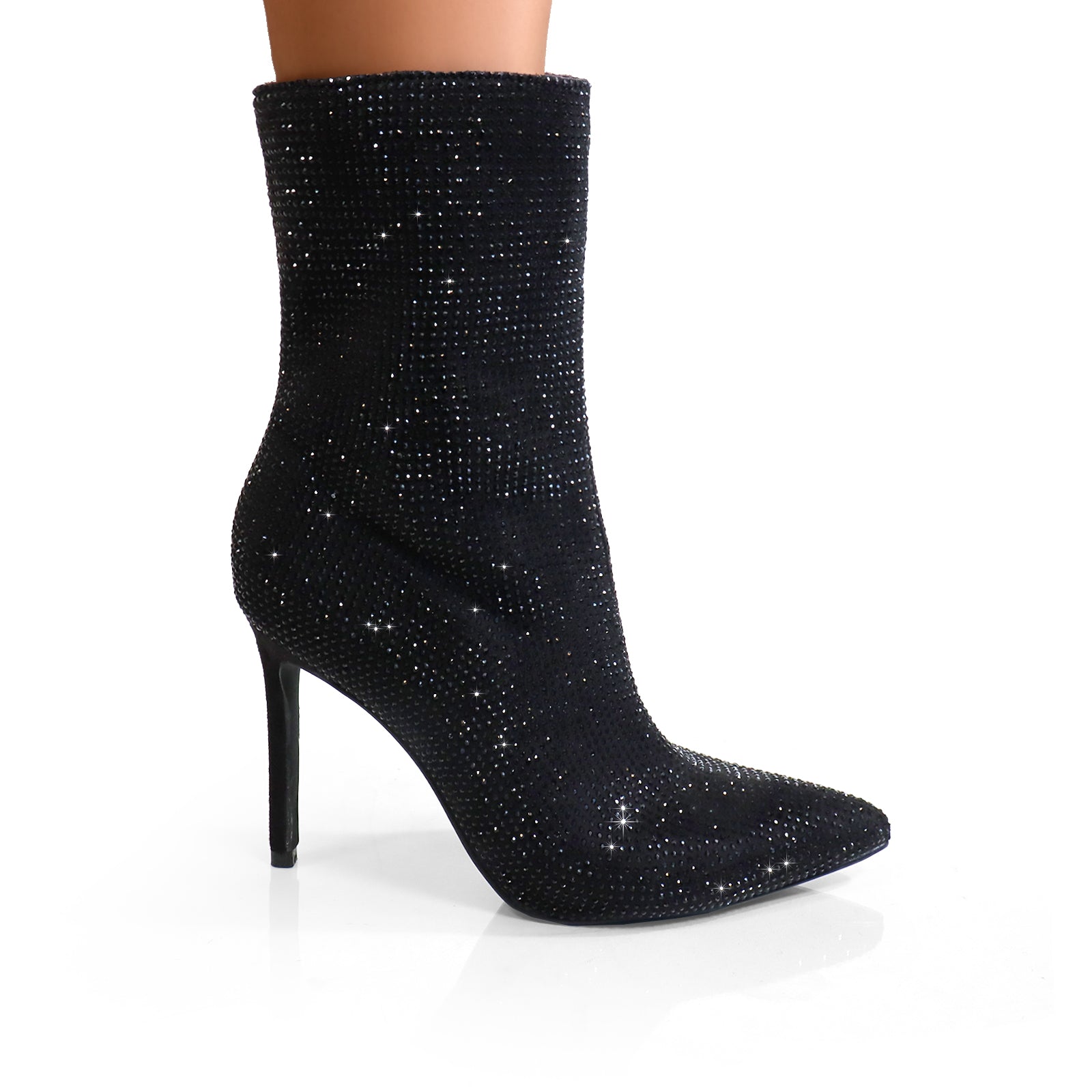 ARETHA-1 POINTED TOE TINY RHINESTONE BOOTIE BLACK
