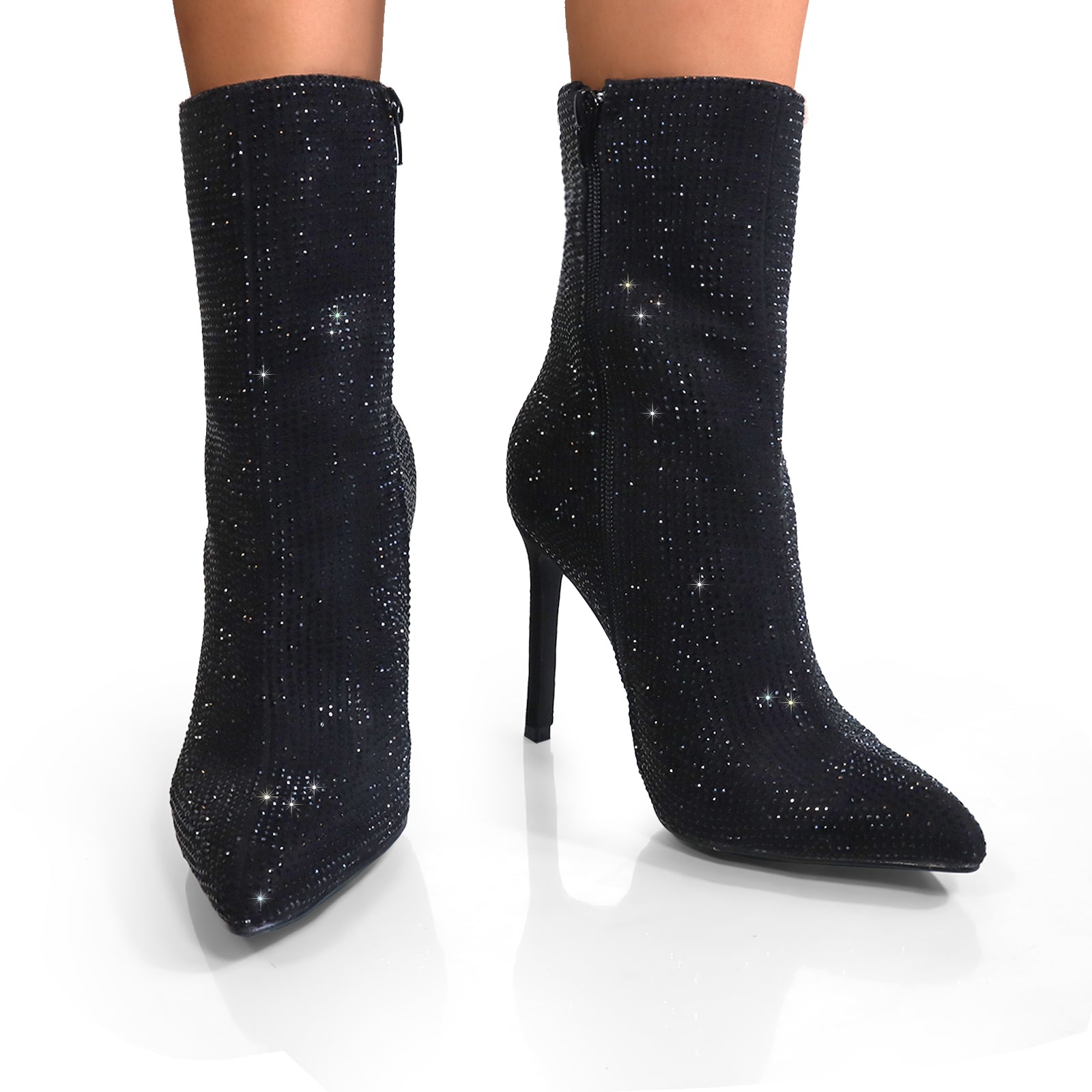 ARETHA-1 POINTED TOE TINY RHINESTONE BOOTIE BLACK