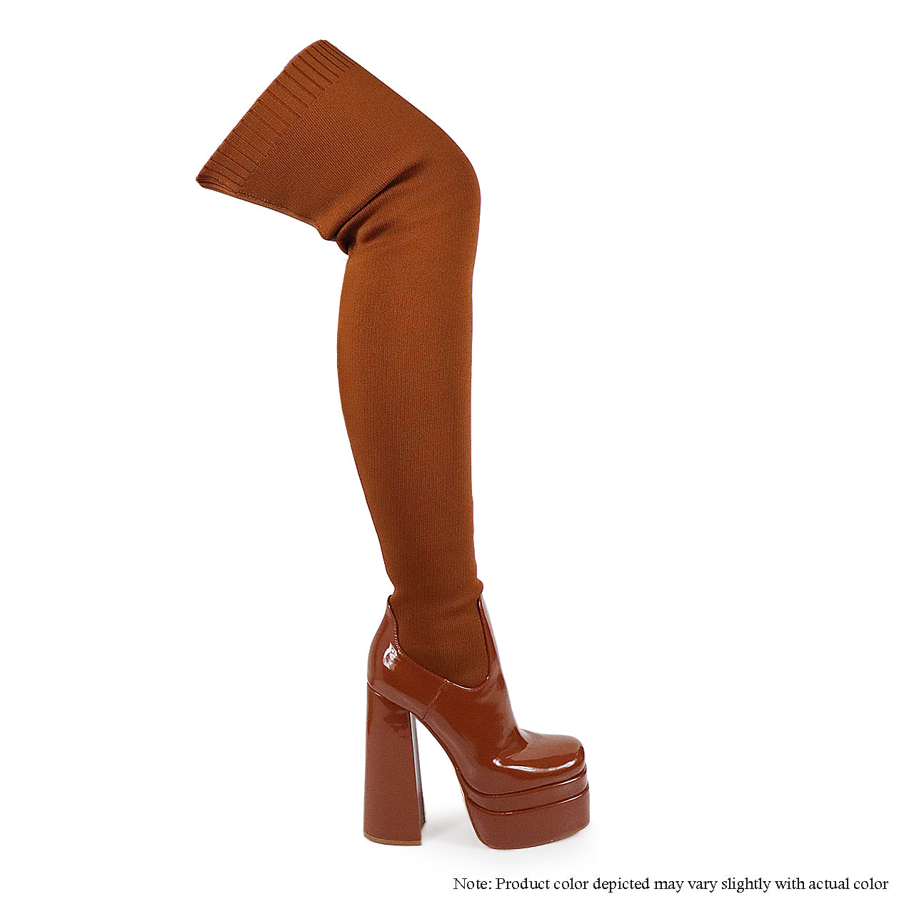 ARI-22 SUPER STRETCHY THIGH HIGH DOUBLE PLATFORM BOOT - BROWN