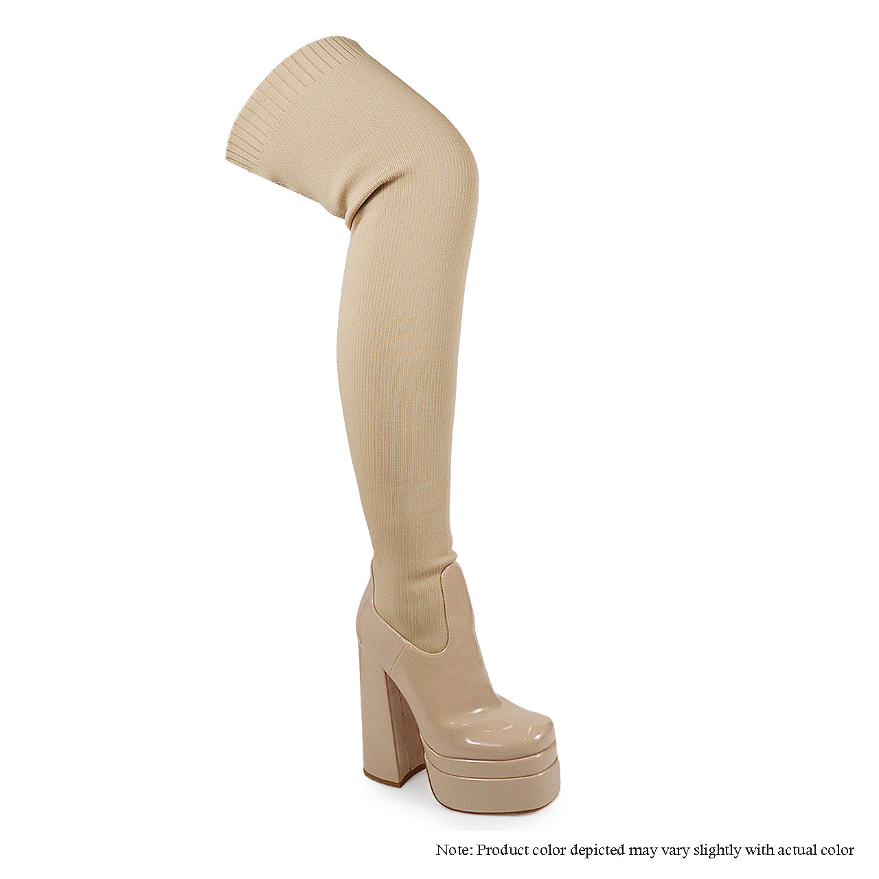 ARI-22 SUPER STRETCHY THIGH HIGH DOUBLE PLATFORM BOOT - NUDE
