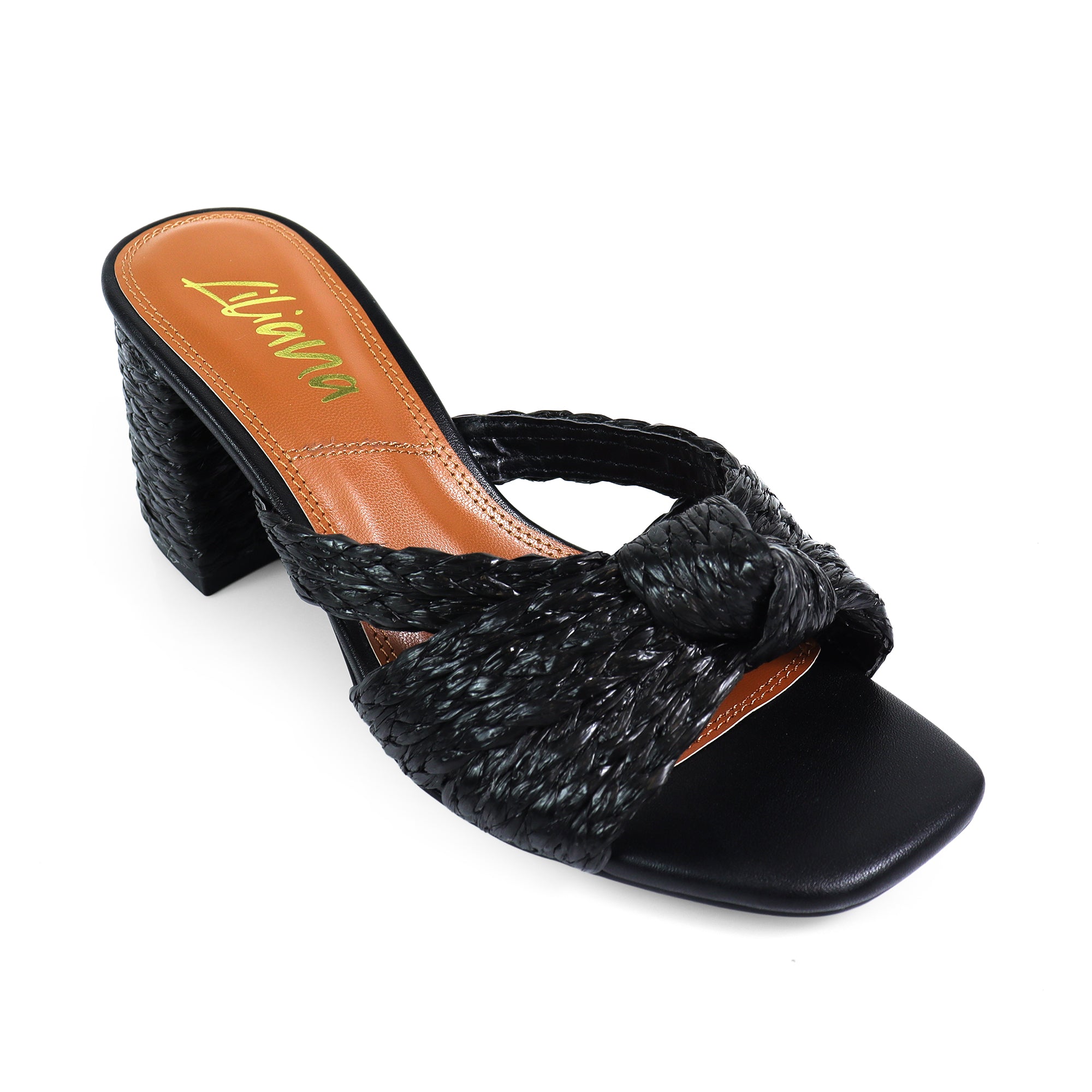 ASHLEY-1 RAFFIA W CHUNCKY HEEL BLACK