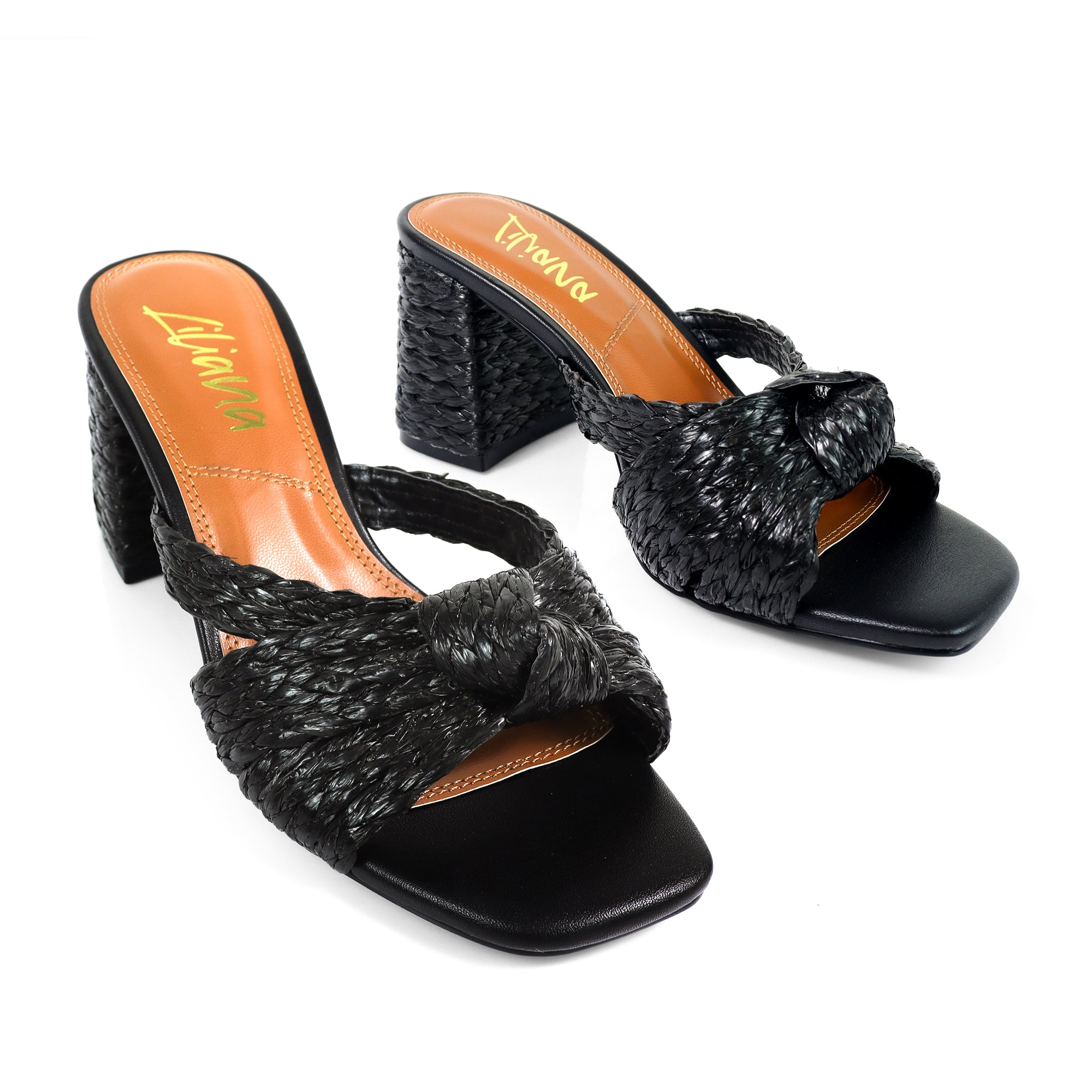 ASHLEY-1 RAFFIA W CHUNCKY HEEL BLACK