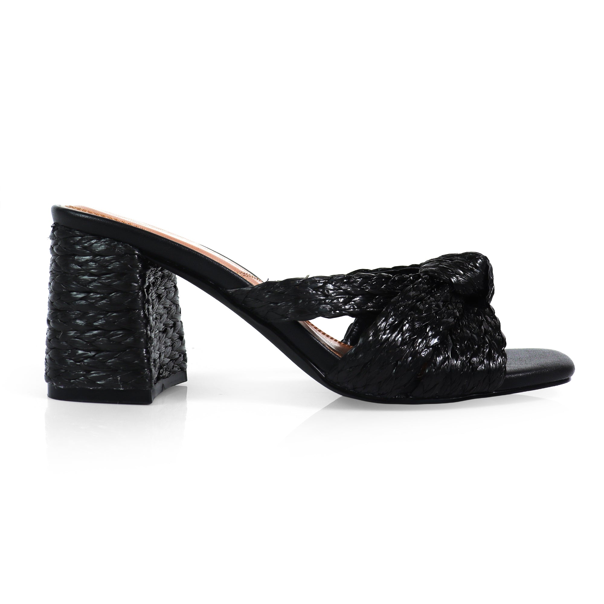 ASHLEY-1 RAFFIA W CHUNCKY HEEL BLACK