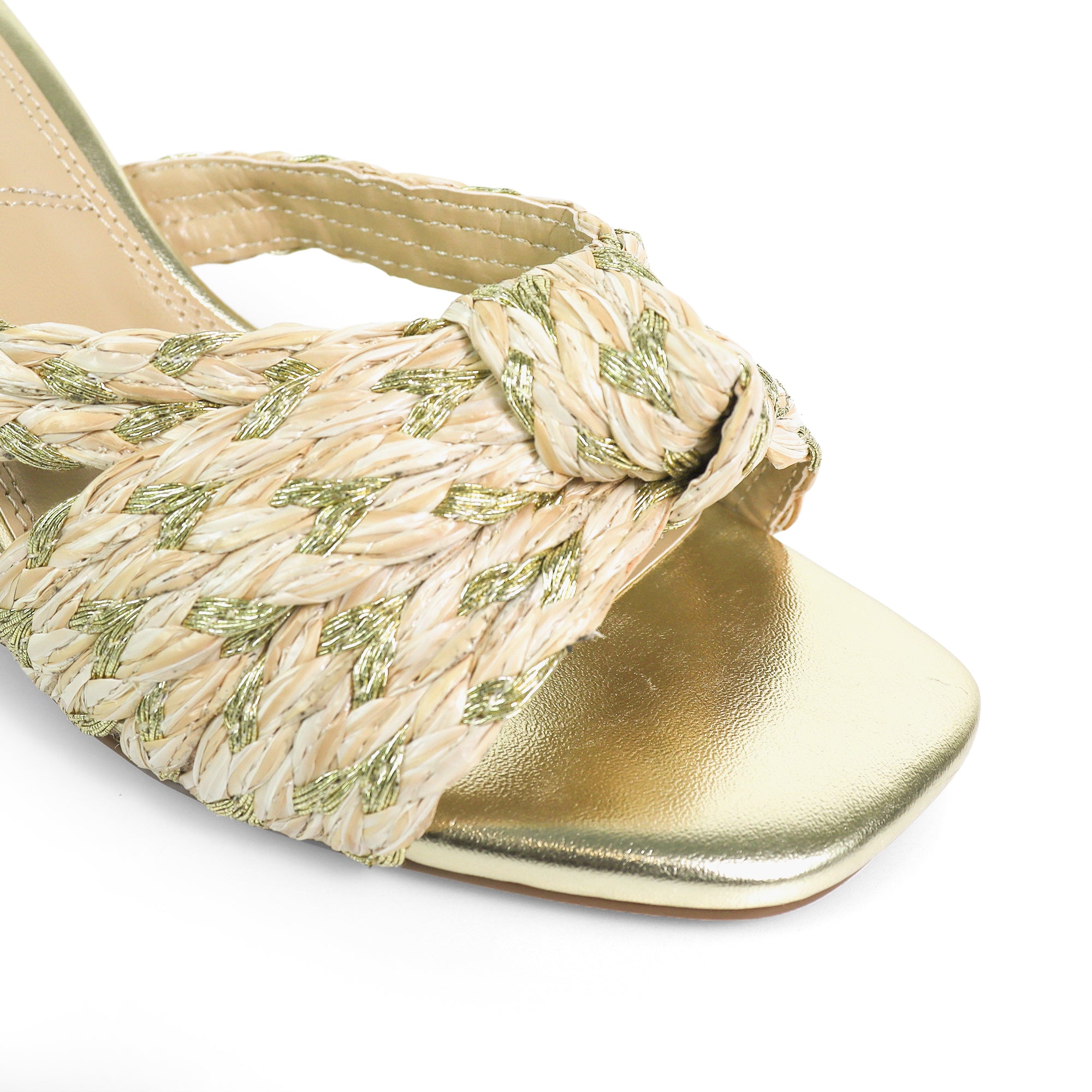 ASHLEY-1 RAFFIA W CHUNCKY HEEL GOLD