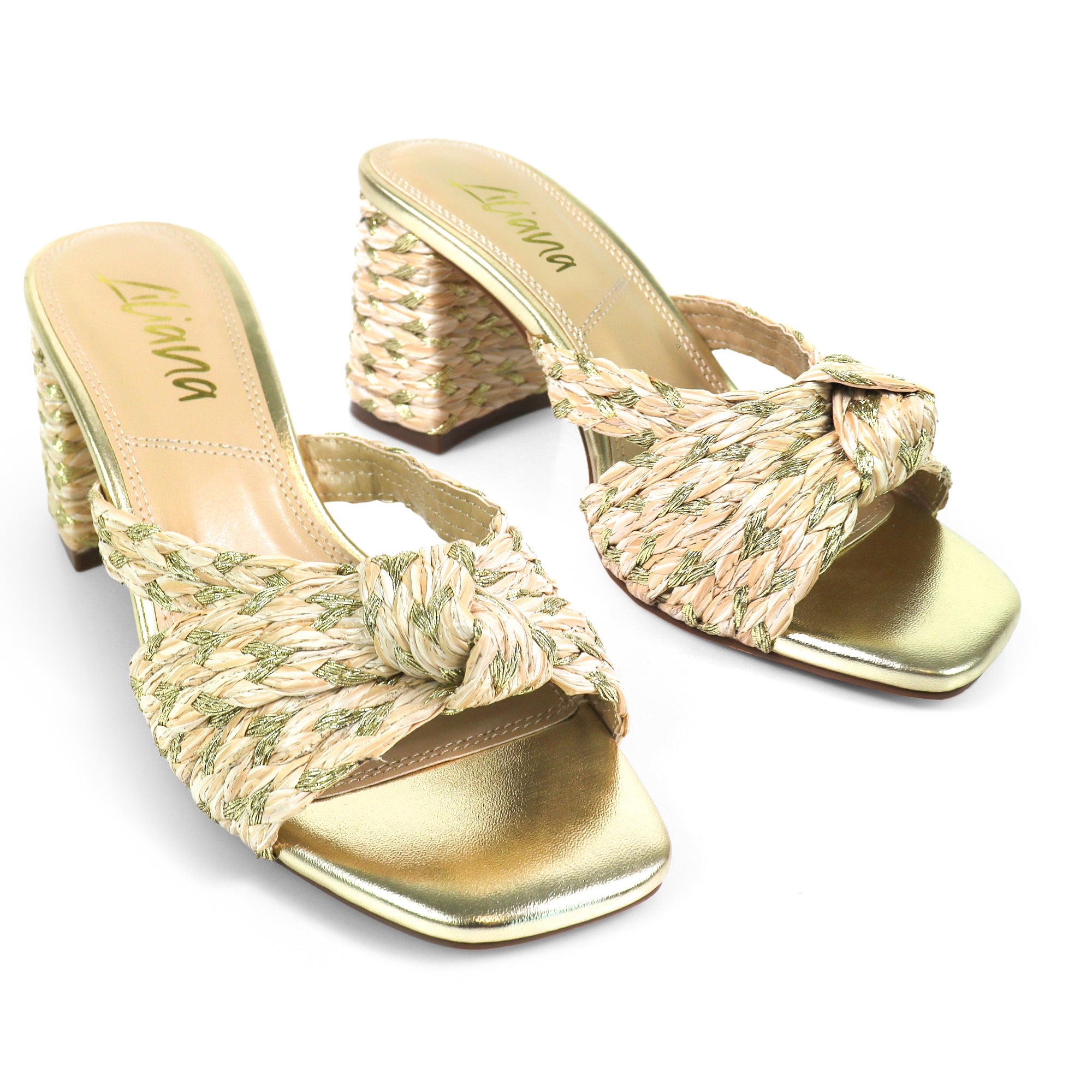 ASHLEY-1 RAFFIA W CHUNCKY HEEL GOLD