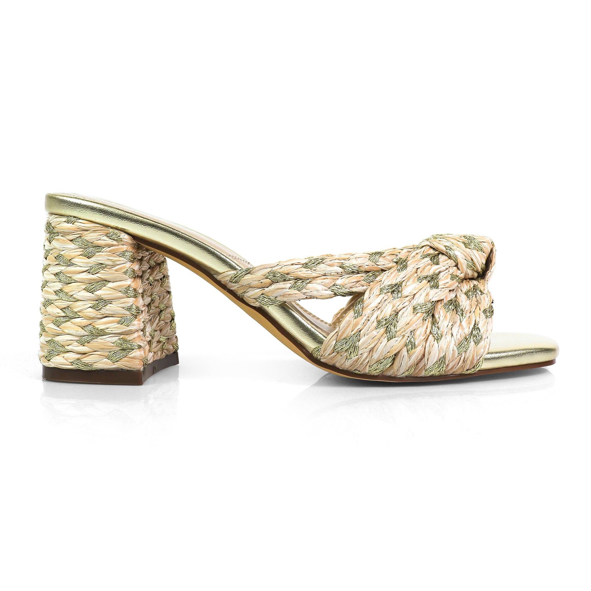 ASHLEY-1 RAFFIA W CHUNCKY HEEL GOLD