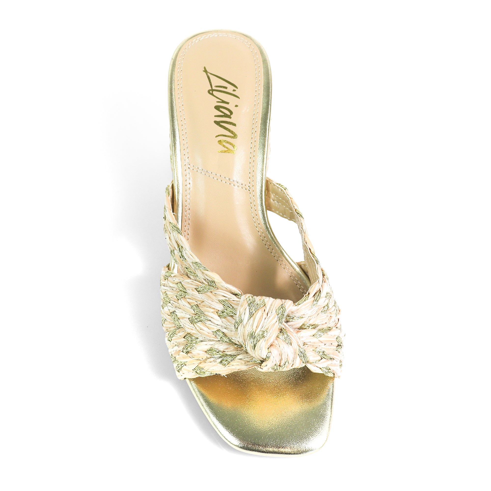 ASHLEY-1 RAFFIA W CHUNCKY HEEL GOLD