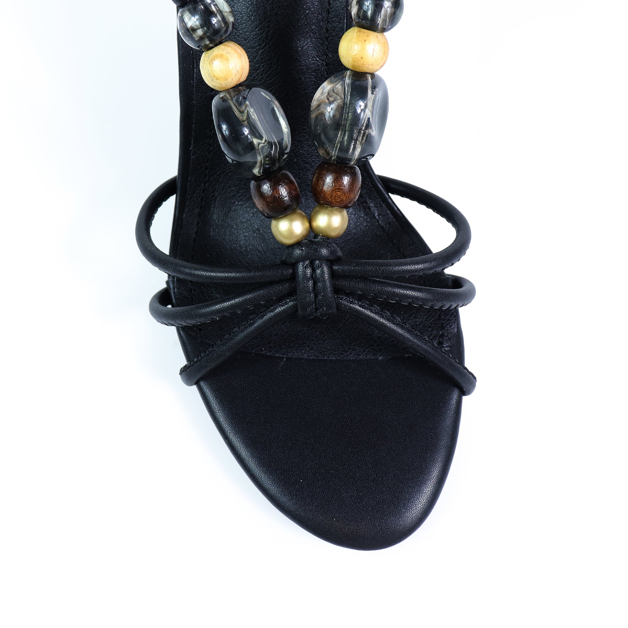 ASSA-2 BEADS ANCKLE STRAPPY W/ HEEL BLACK