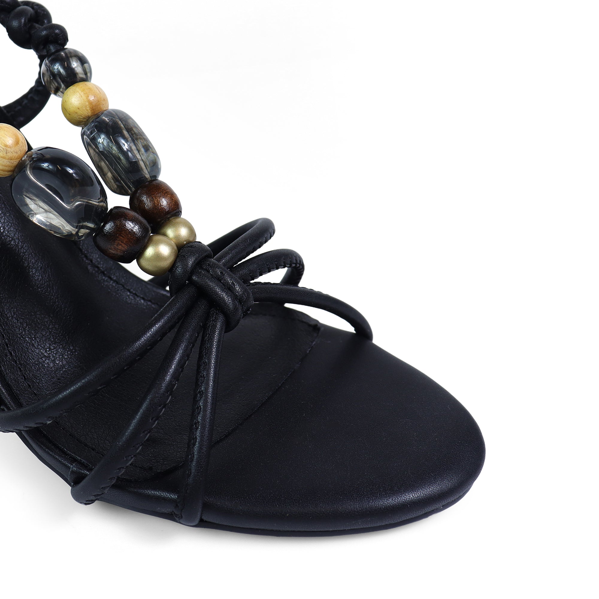 ASSA-2 BEADS ANCKLE STRAPPY W/ HEEL BLACK