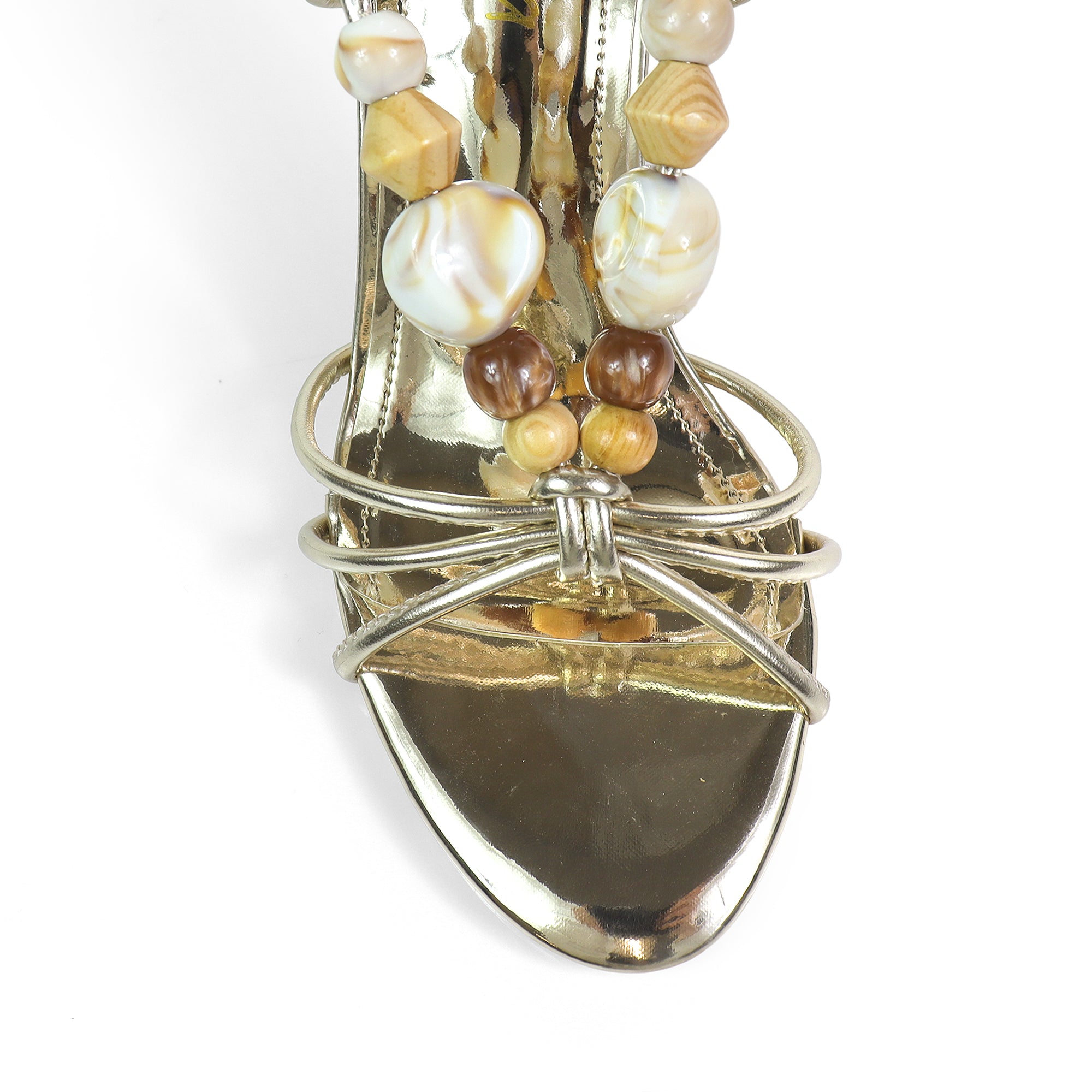 ASSA-2 BEADS ANCKLE STRAPPY W/ HEEL GOLD