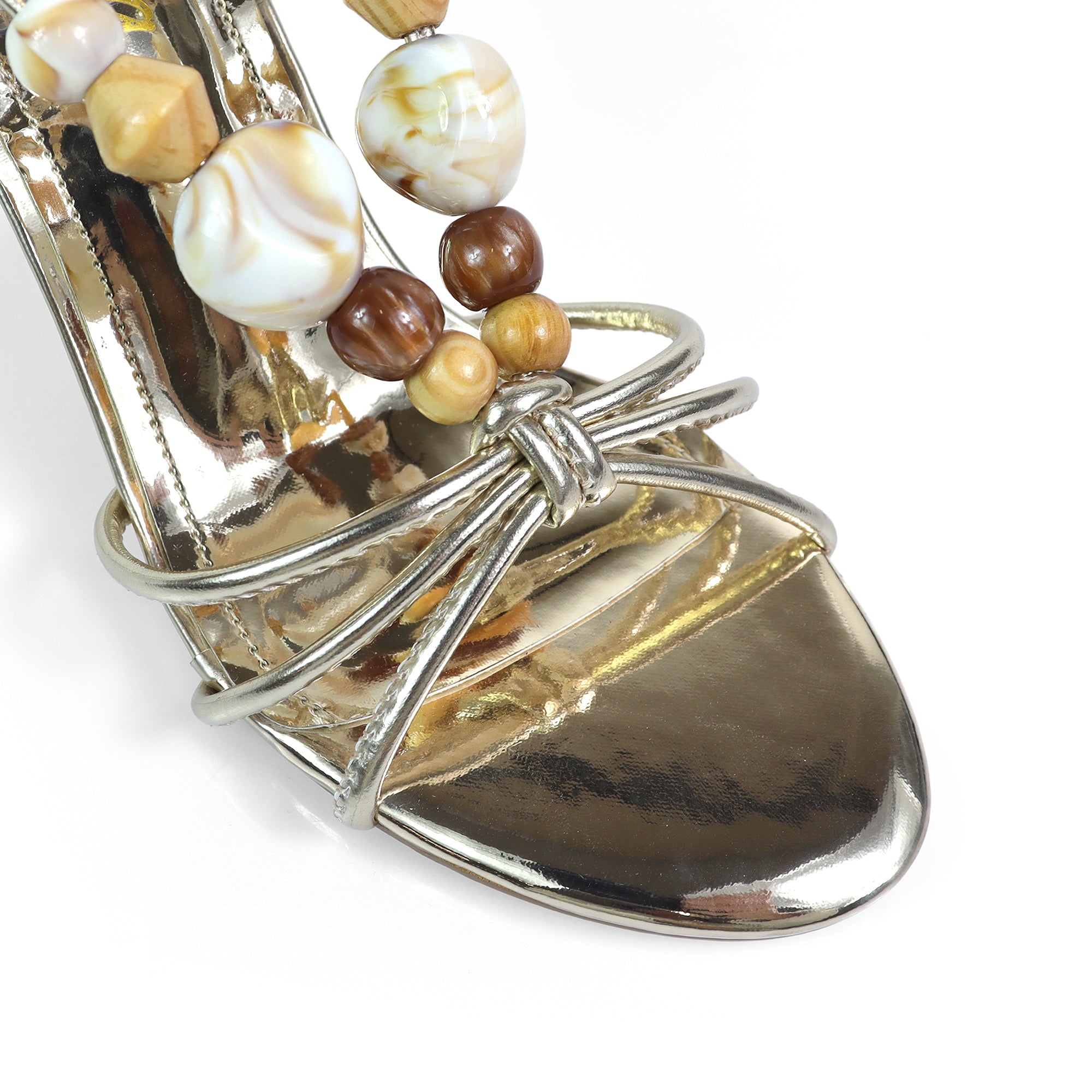 ASSA-2 BEADS ANCKLE STRAPPY W/ HEEL GOLD