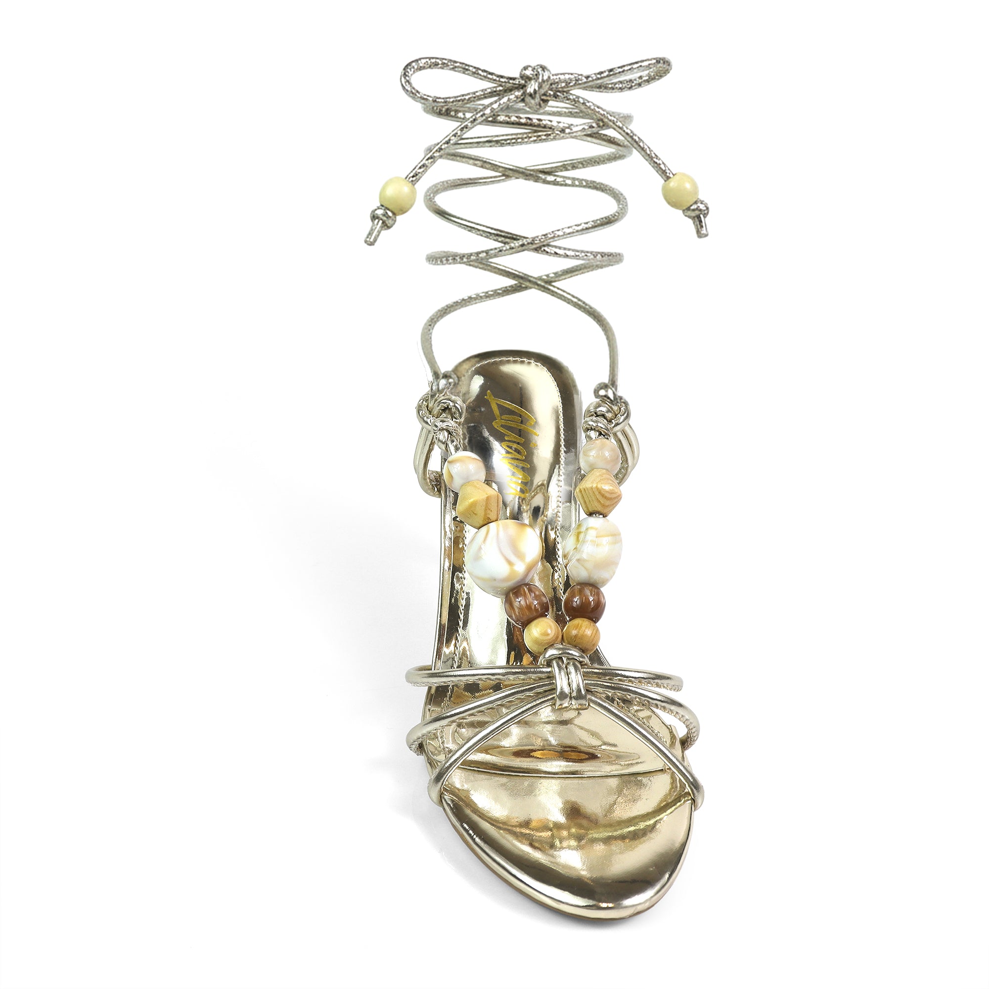 ASSA-2 BEADS ANCKLE STRAPPY W/ HEEL GOLD