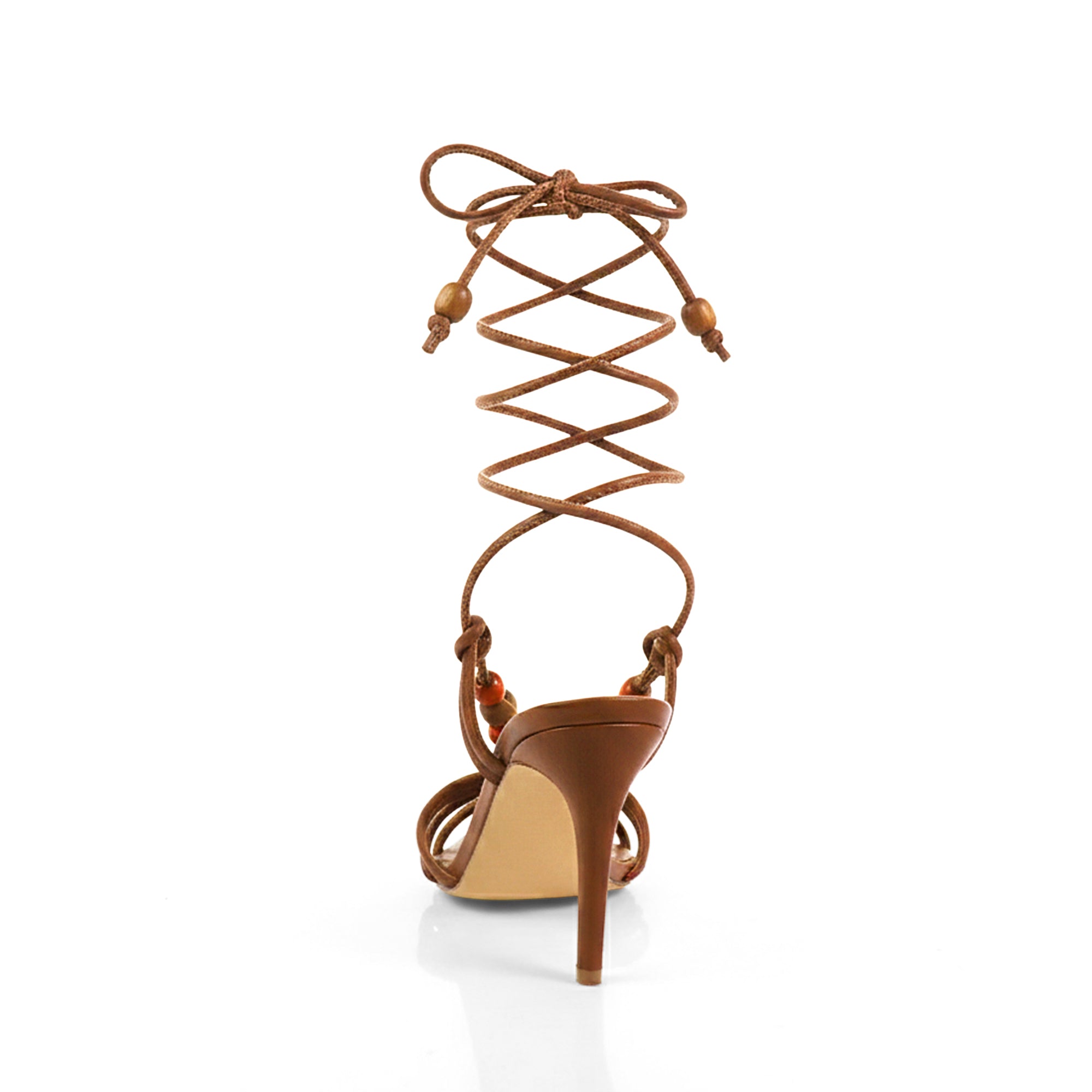 ASSA-2 BEADS ANCKLE STRAPPY W/ HEEL TAN