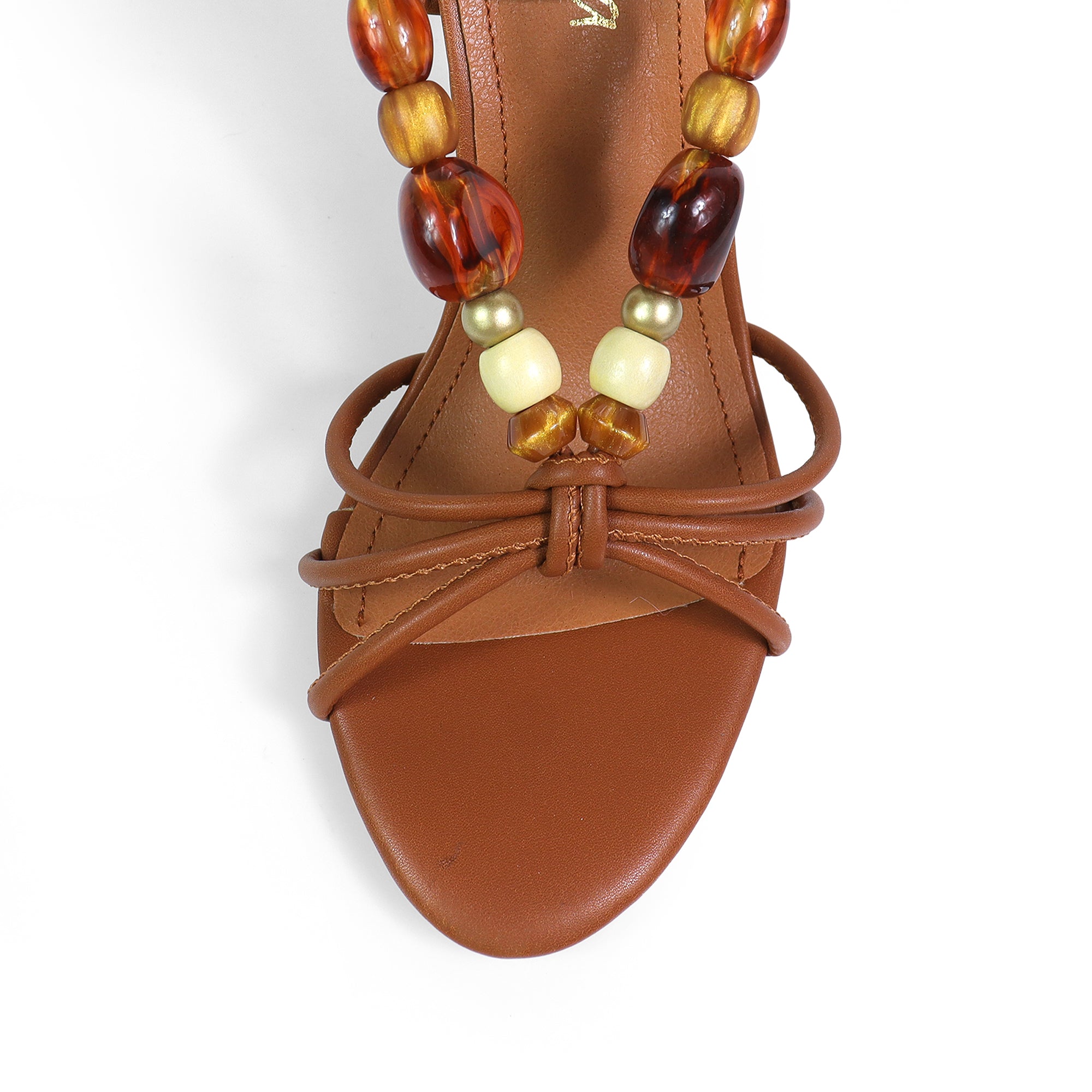 ASSA-2 BEADS ANCKLE STRAPPY W/ HEEL TAN