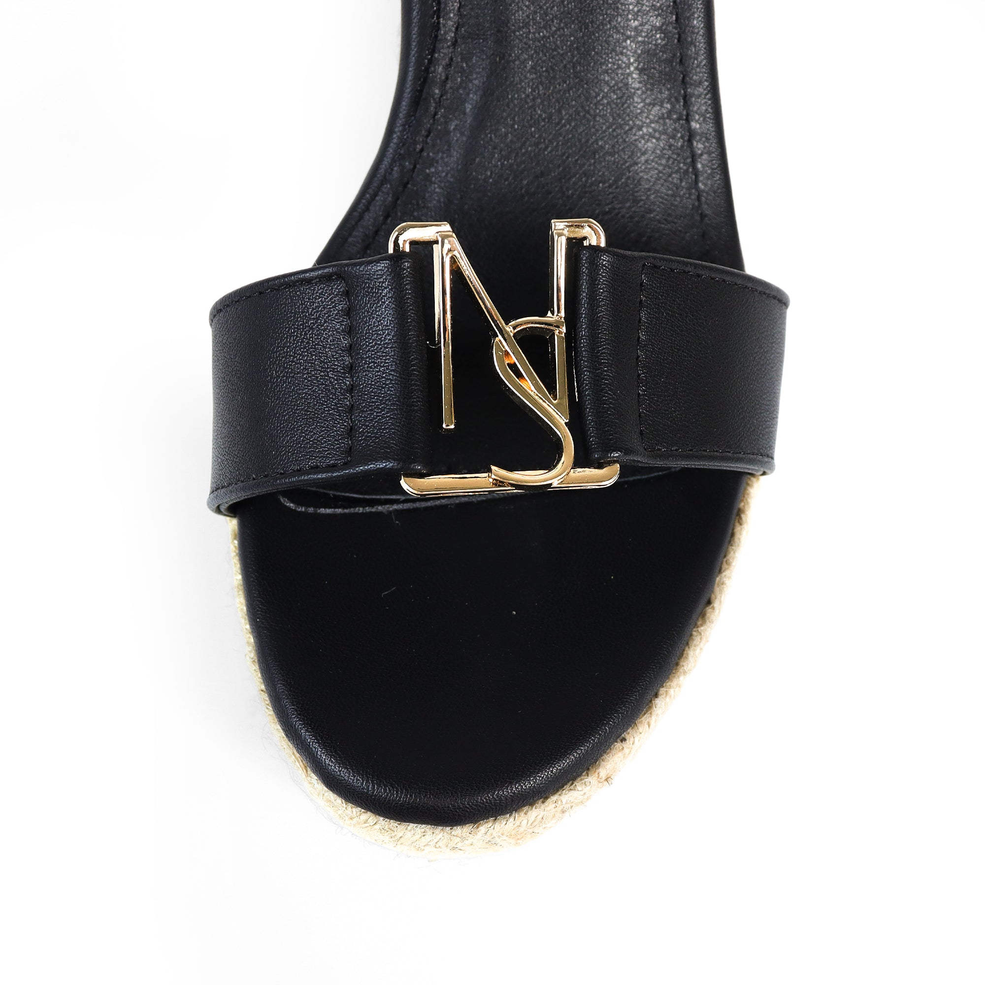 ASTRA-1 OPEN TOE ANJLE STRAP W/ ESPADRILLE WEDGE SANDAL BLACK