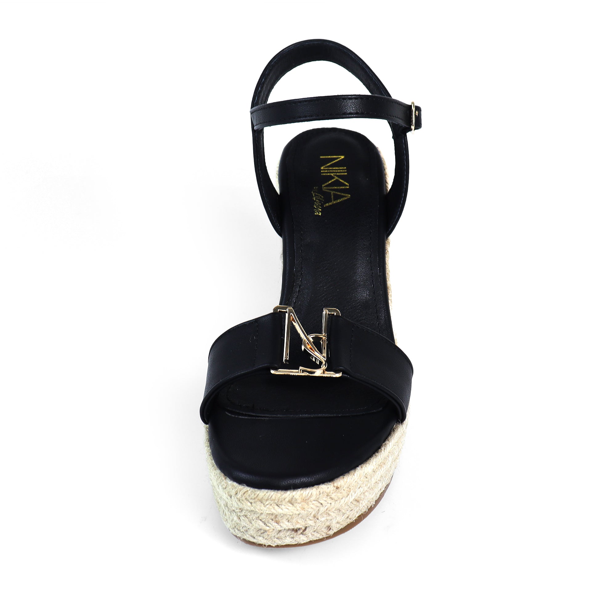 ASTRA-1 OPEN TOE ANJLE STRAP W/ ESPADRILLE WEDGE SANDAL BLACK