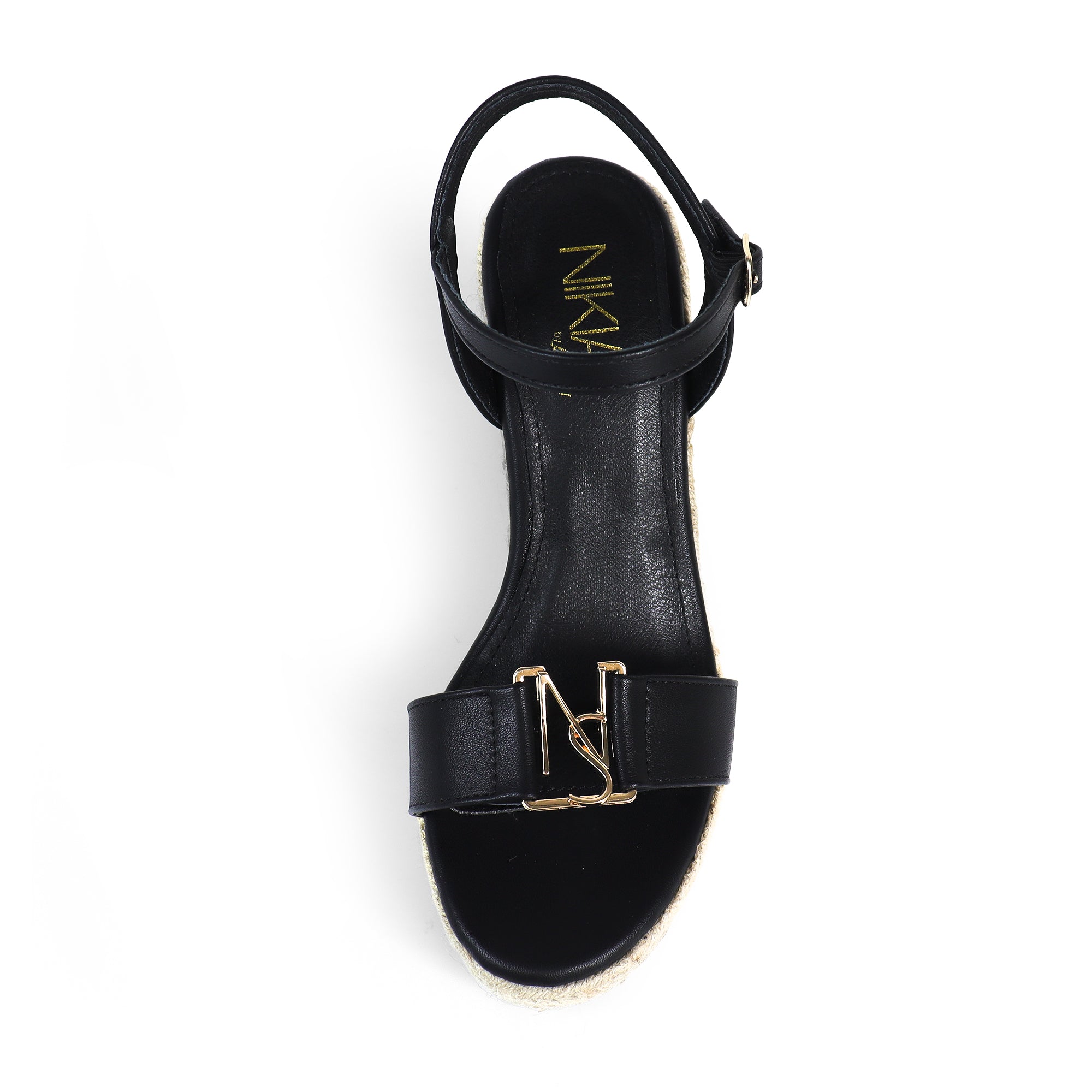 ASTRA-1 OPEN TOE ANJLE STRAP W/ ESPADRILLE WEDGE SANDAL BLACK