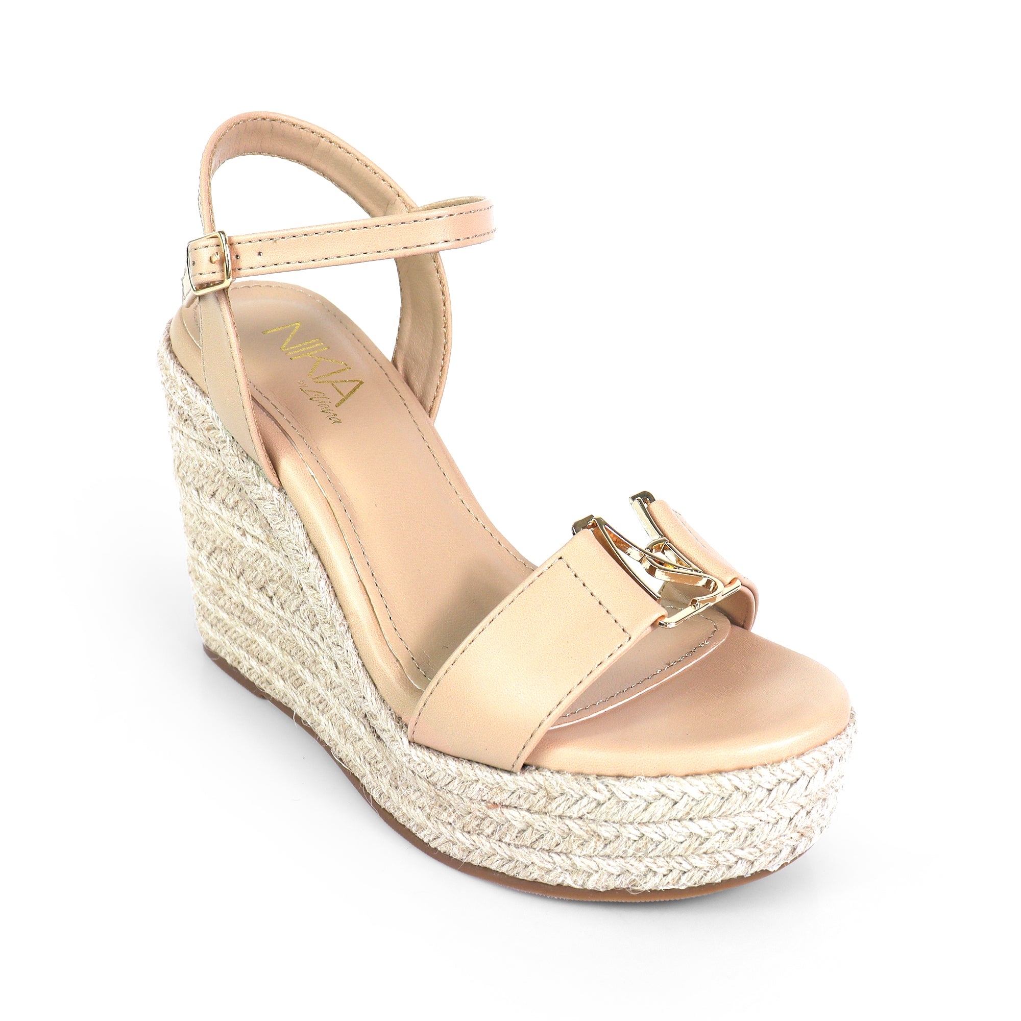 ASTRA-1 OPEN TOE ANJLE STRAP W/ ESPADRILLE WEDGE SANDAL NUDE