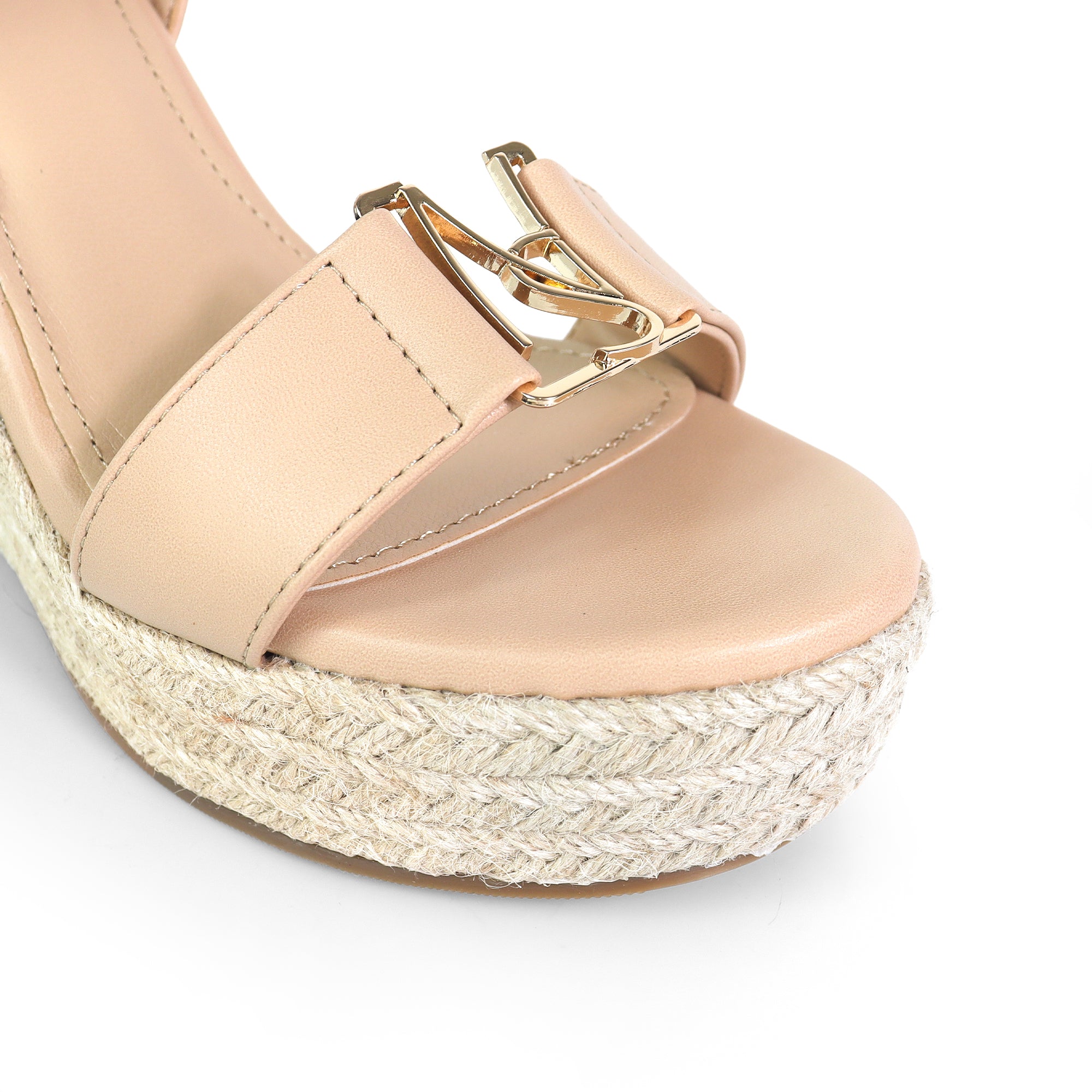 ASTRA-1 OPEN TOE ANJLE STRAP W/ ESPADRILLE WEDGE SANDAL NUDE