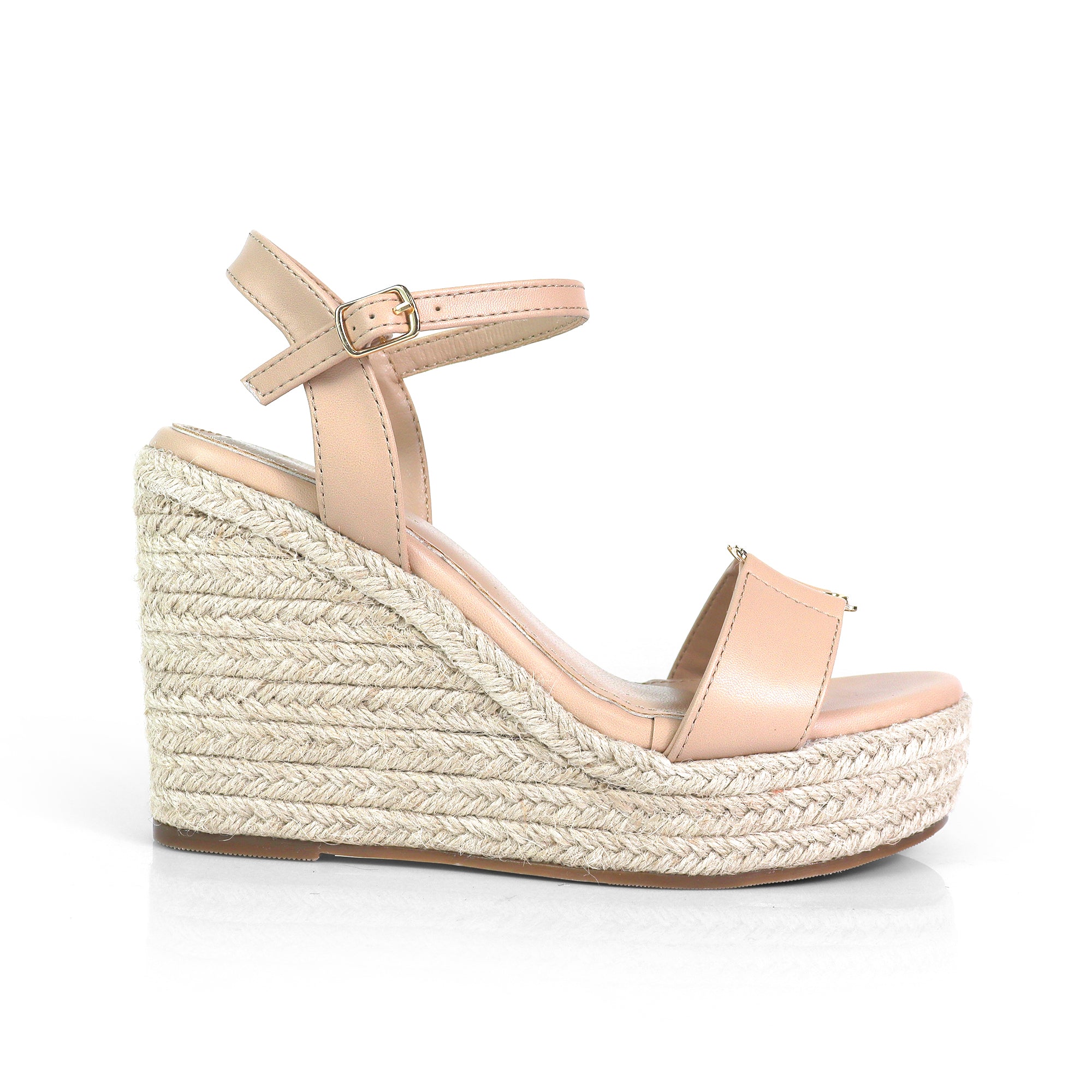 ASTRA-1 OPEN TOE ANJLE STRAP W/ ESPADRILLE WEDGE SANDAL NUDE