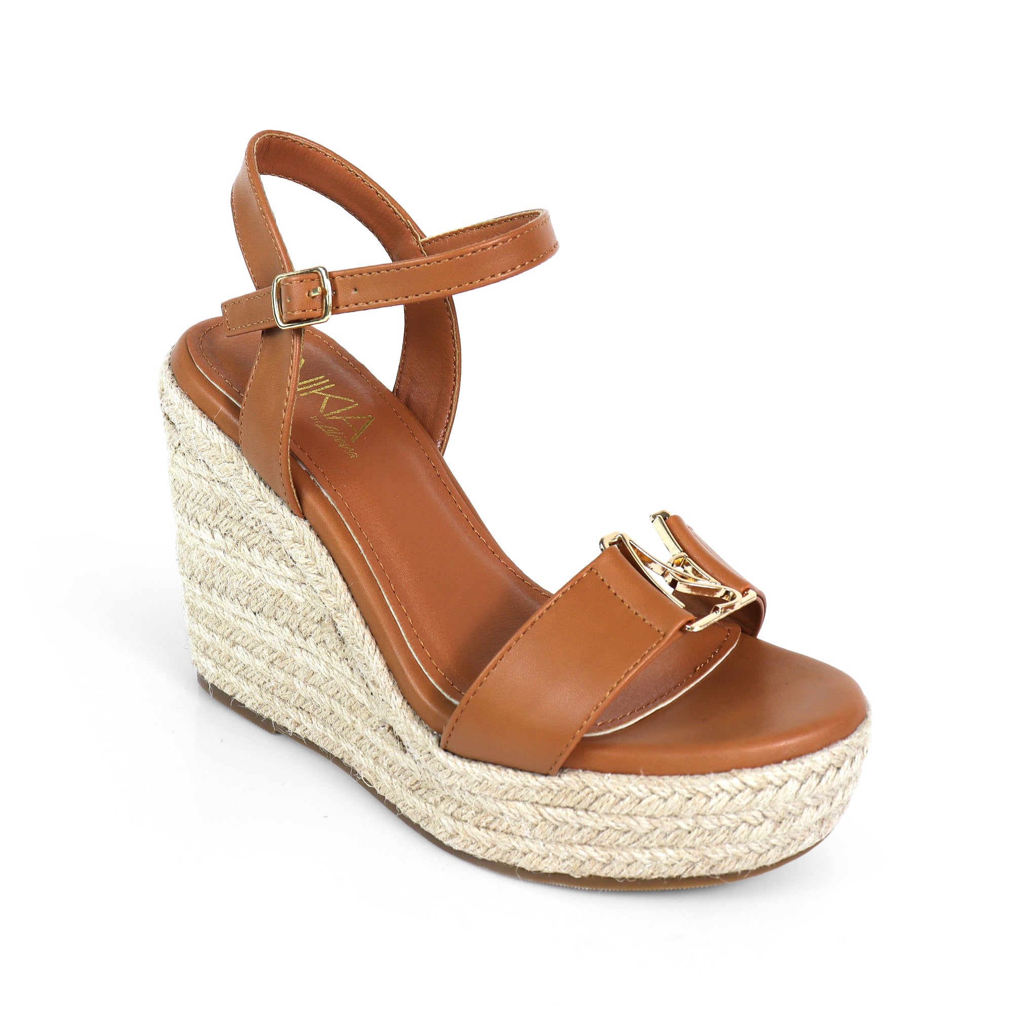 ASTRA-1 OPEN TOE ANJLE STRAP W/ ESPADRILLE WEDGE SANDAL TAN