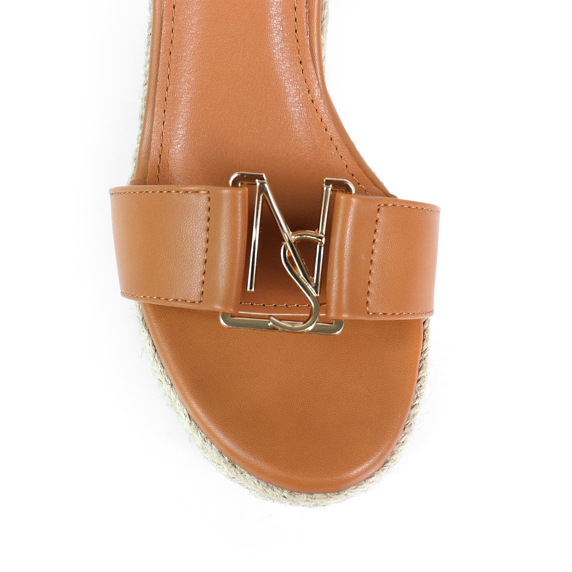 ASTRA-1 OPEN TOE ANJLE STRAP W/ ESPADRILLE WEDGE SANDAL TAN