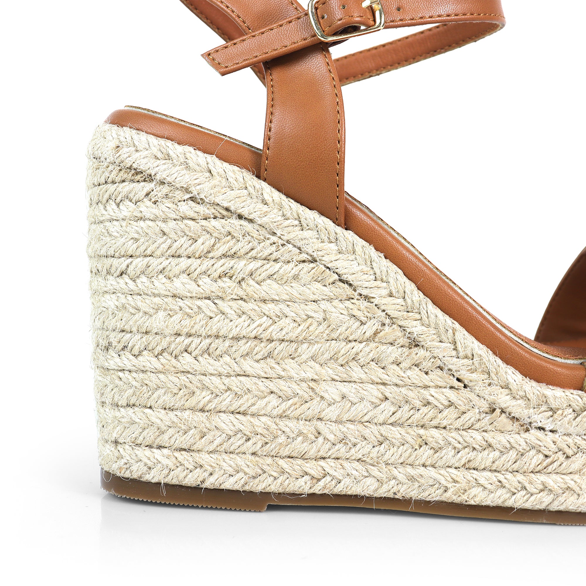 ASTRA-1 OPEN TOE ANJLE STRAP W/ ESPADRILLE WEDGE SANDAL TAN