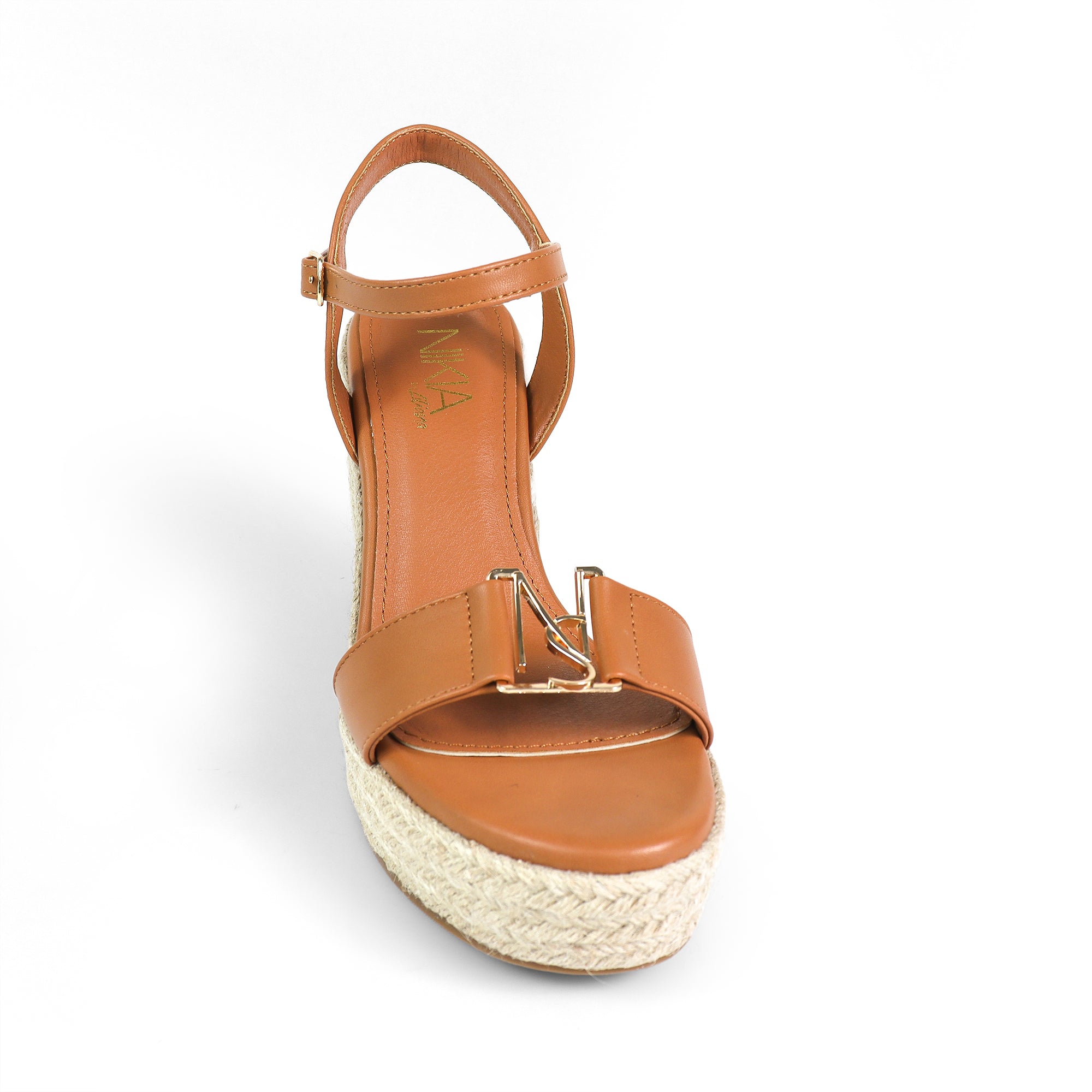 ASTRA-1 OPEN TOE ANJLE STRAP W/ ESPADRILLE WEDGE SANDAL TAN