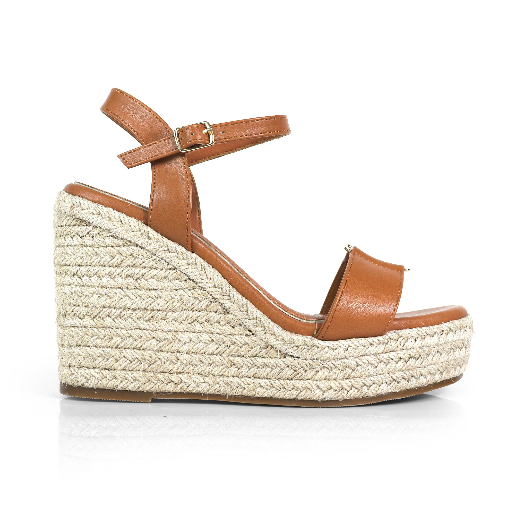 ASTRA-1 OPEN TOE ANJLE STRAP W/ ESPADRILLE WEDGE SANDAL TAN