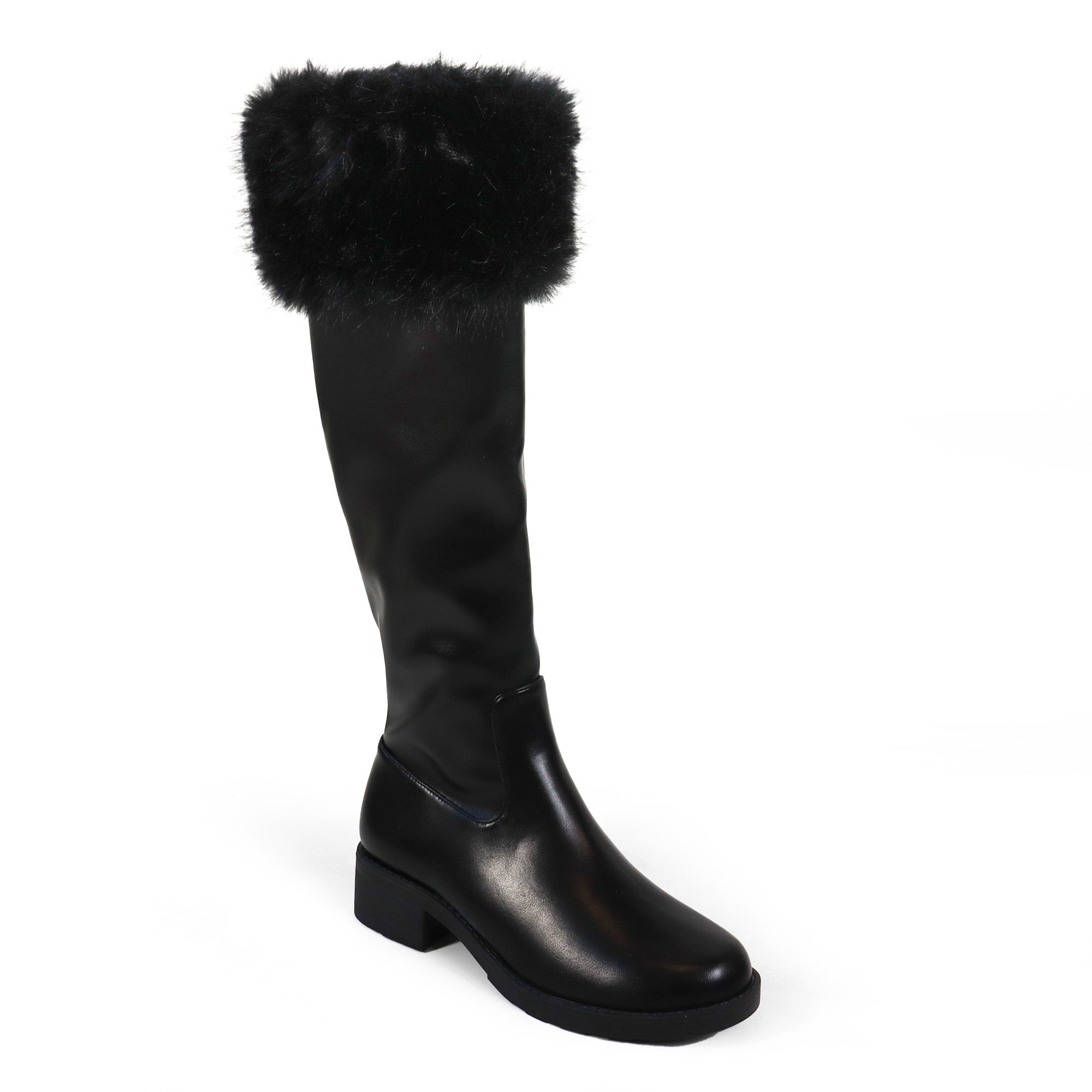 AVALON-2 KNEE HIGH BOOT W/ FUR CUFF BLACK