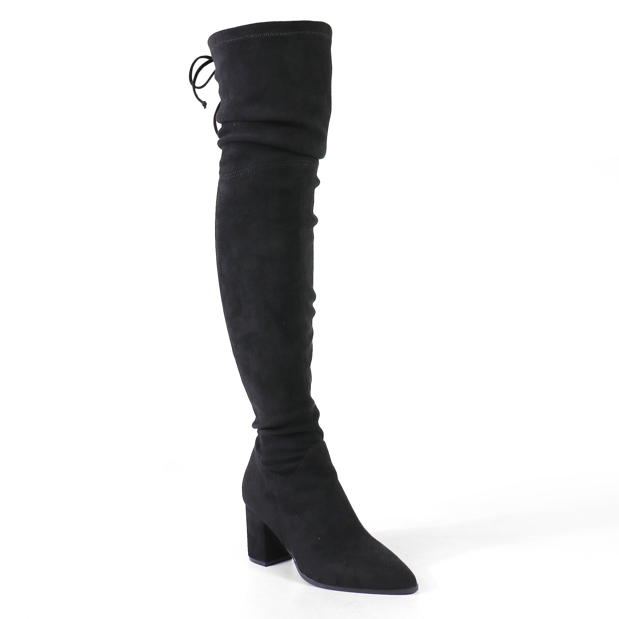 BAKER-1 ROUND TOE THIGH HIGH  BOOTS BLACK