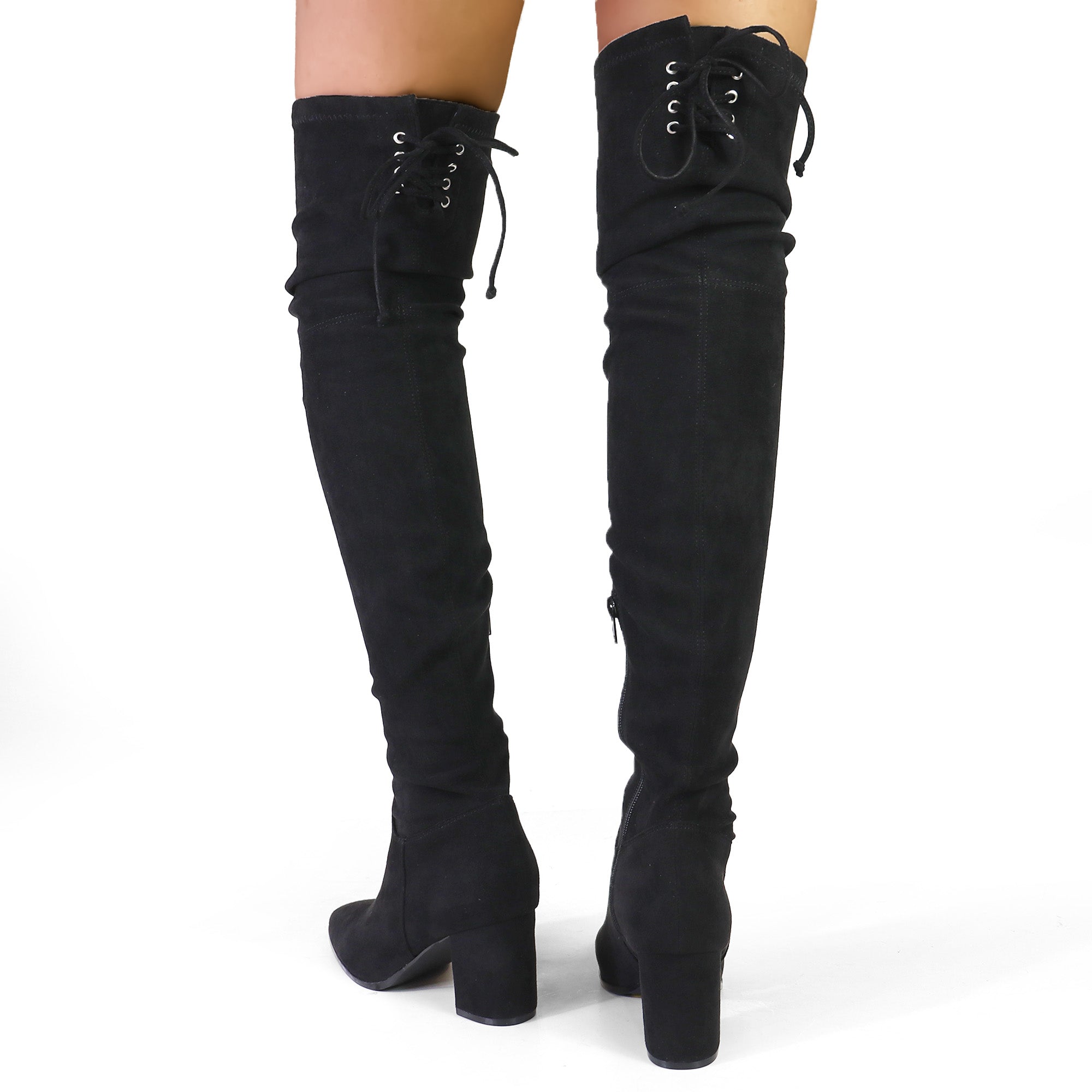 BAKER-1 ROUND TOE THIGH HIGH  BOOTS BLACK