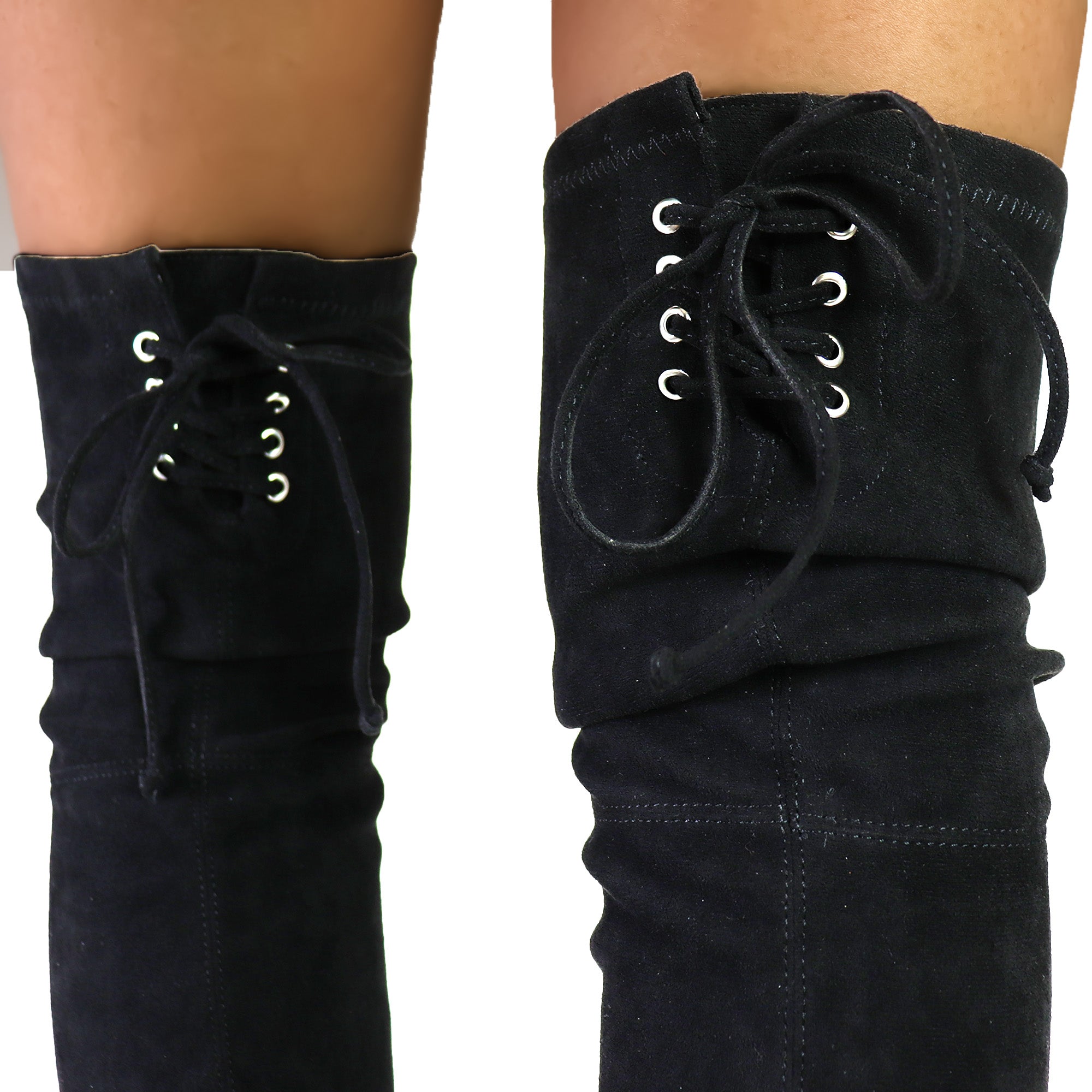 BAKER-1 ROUND TOE THIGH HIGH  BOOTS BLACK