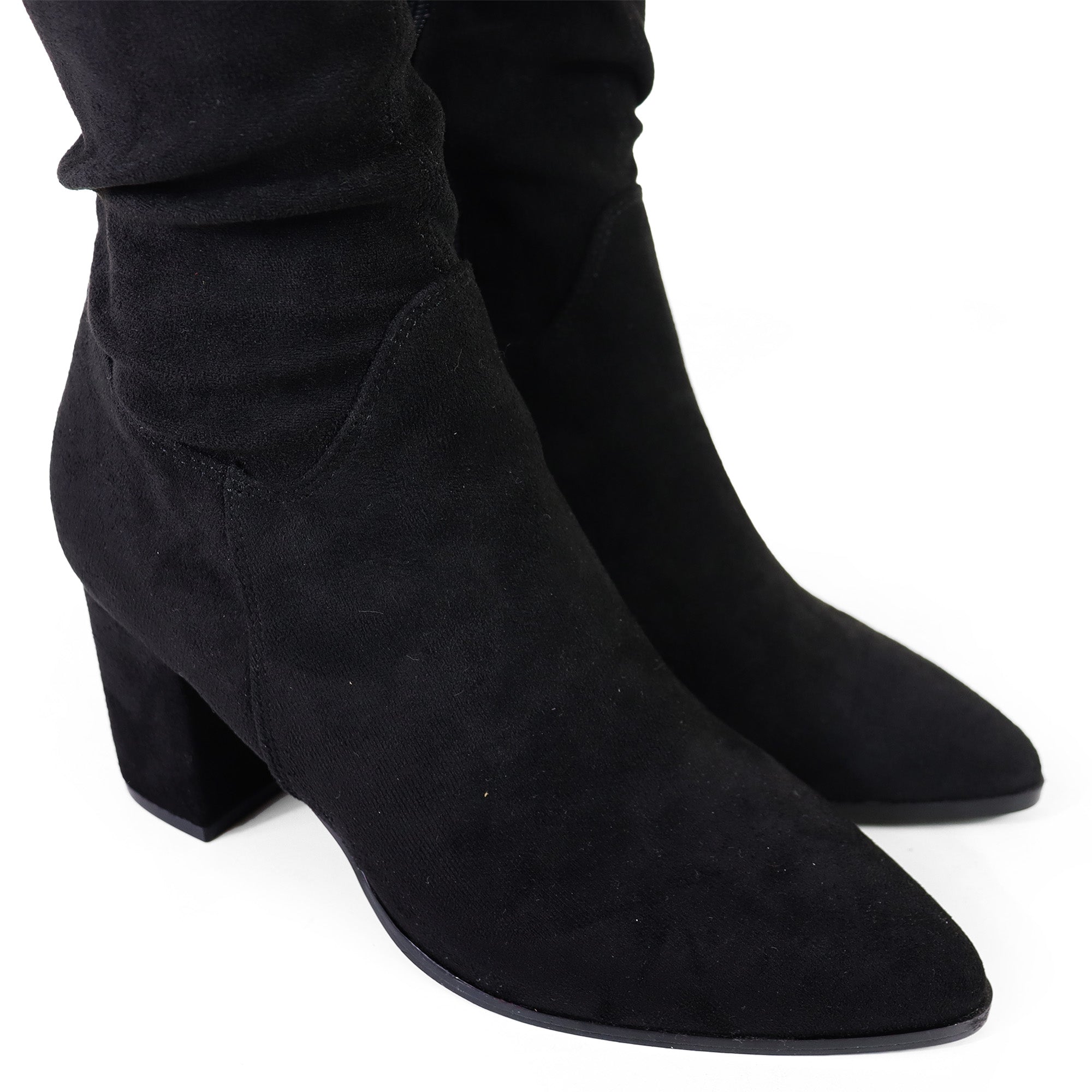 BAKER-1 ROUND TOE THIGH HIGH  BOOTS BLACK