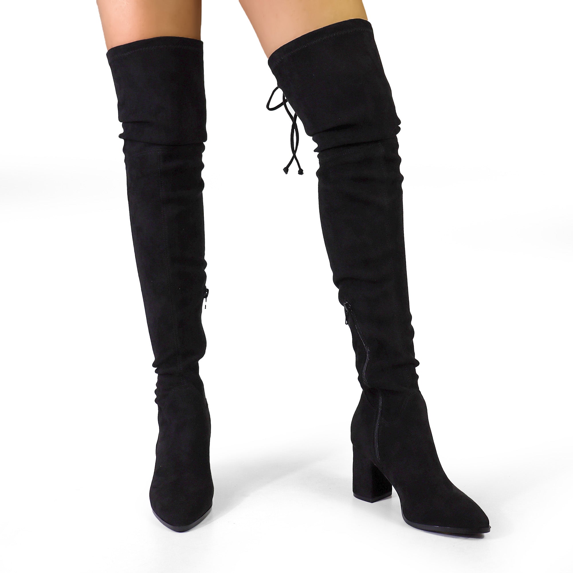 BAKER-1 ROUND TOE THIGH HIGH  BOOTS BLACK