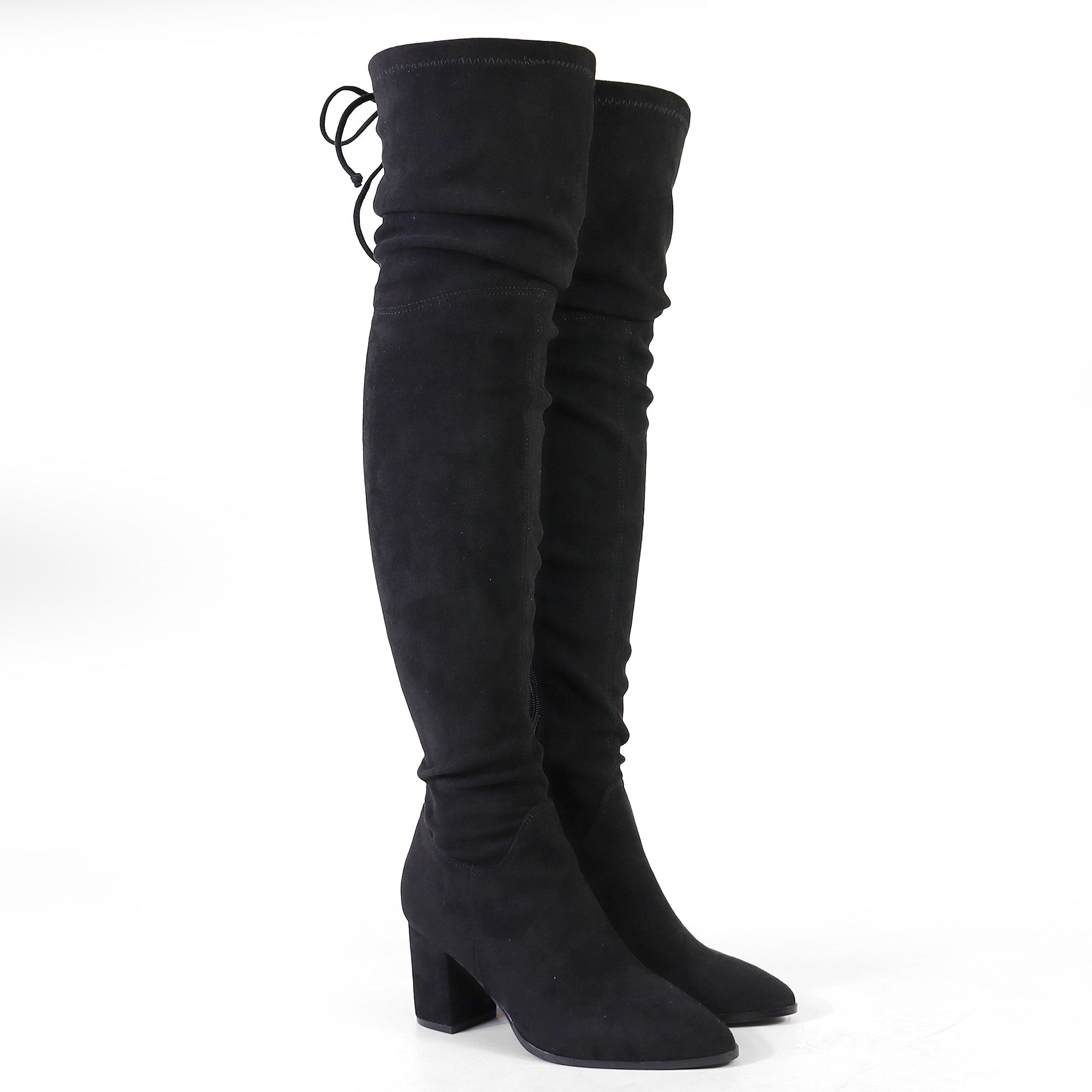 BAKER-1 ROUND TOE THIGH HIGH  BOOTS BLACK