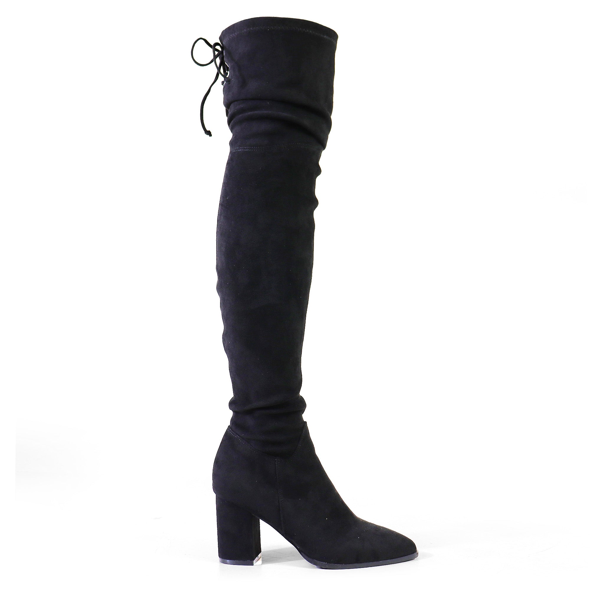 BAKER-1 ROUND TOE THIGH HIGH  BOOTS BLACK