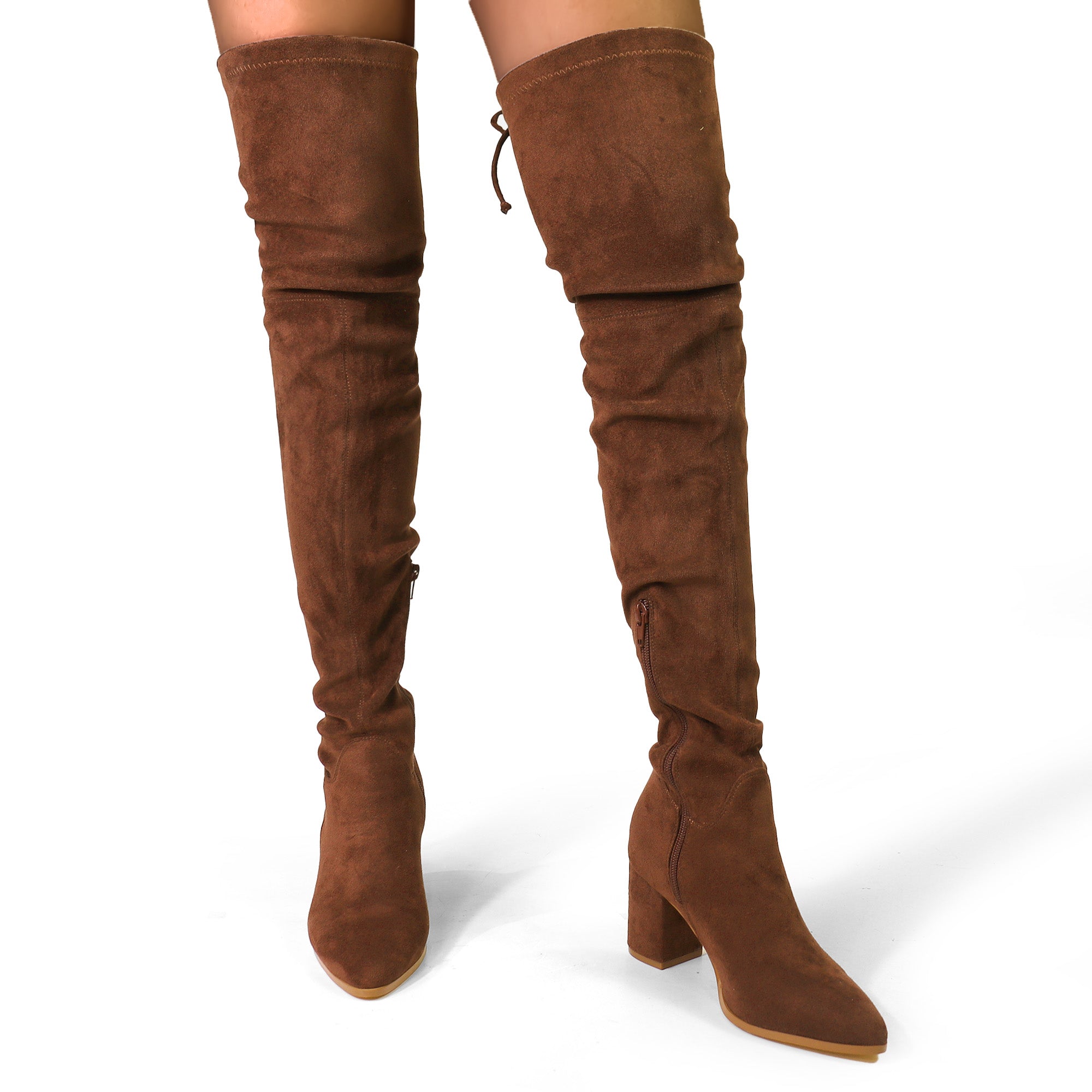 BAKER-1 ROUND TOE THIGH HIGH  BOOTS BROWN