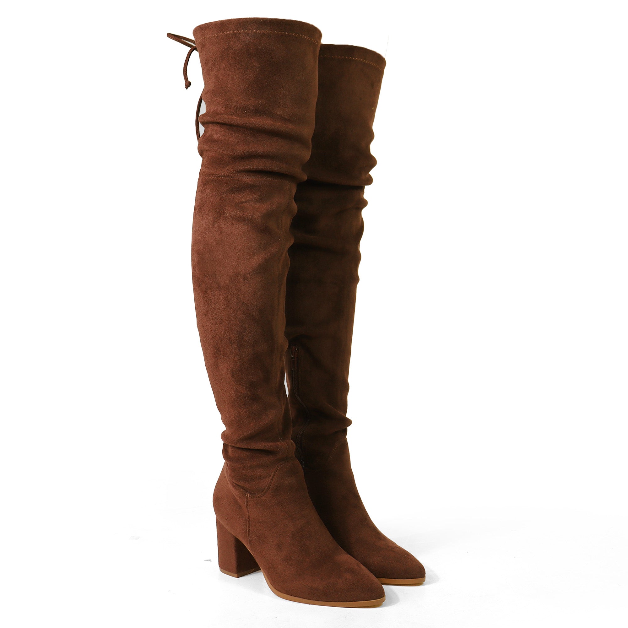 BAKER-1 ROUND TOE THIGH HIGH  BOOTS BROWN
