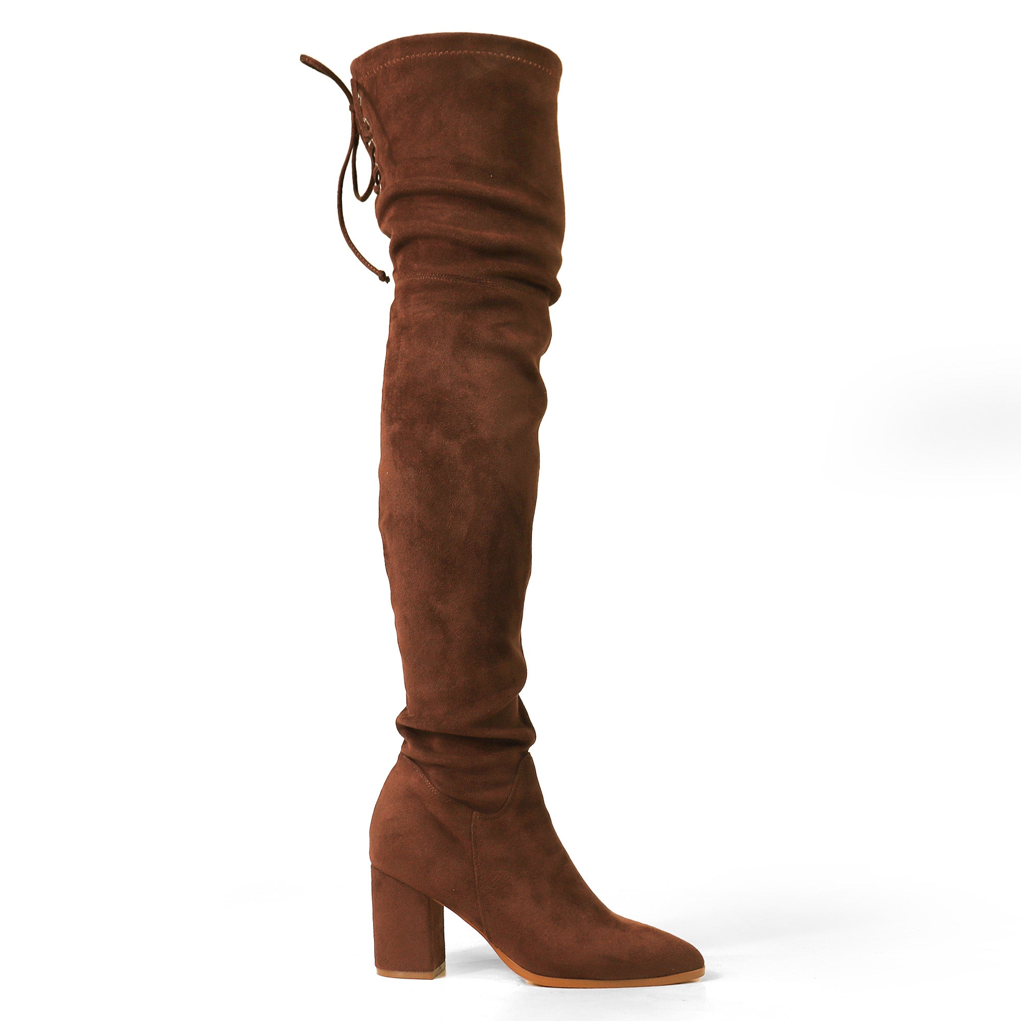 BAKER-1 ROUND TOE THIGH HIGH  BOOTS BROWN