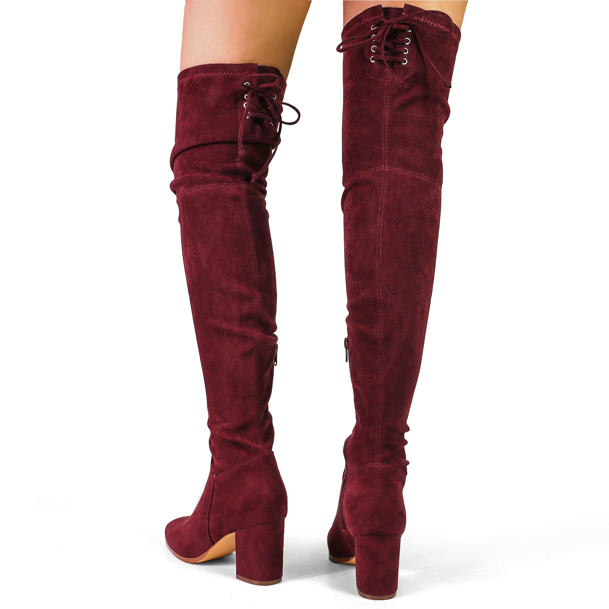BAKER-1 ROUND TOE THIGH HIGH  BOOTS WINE