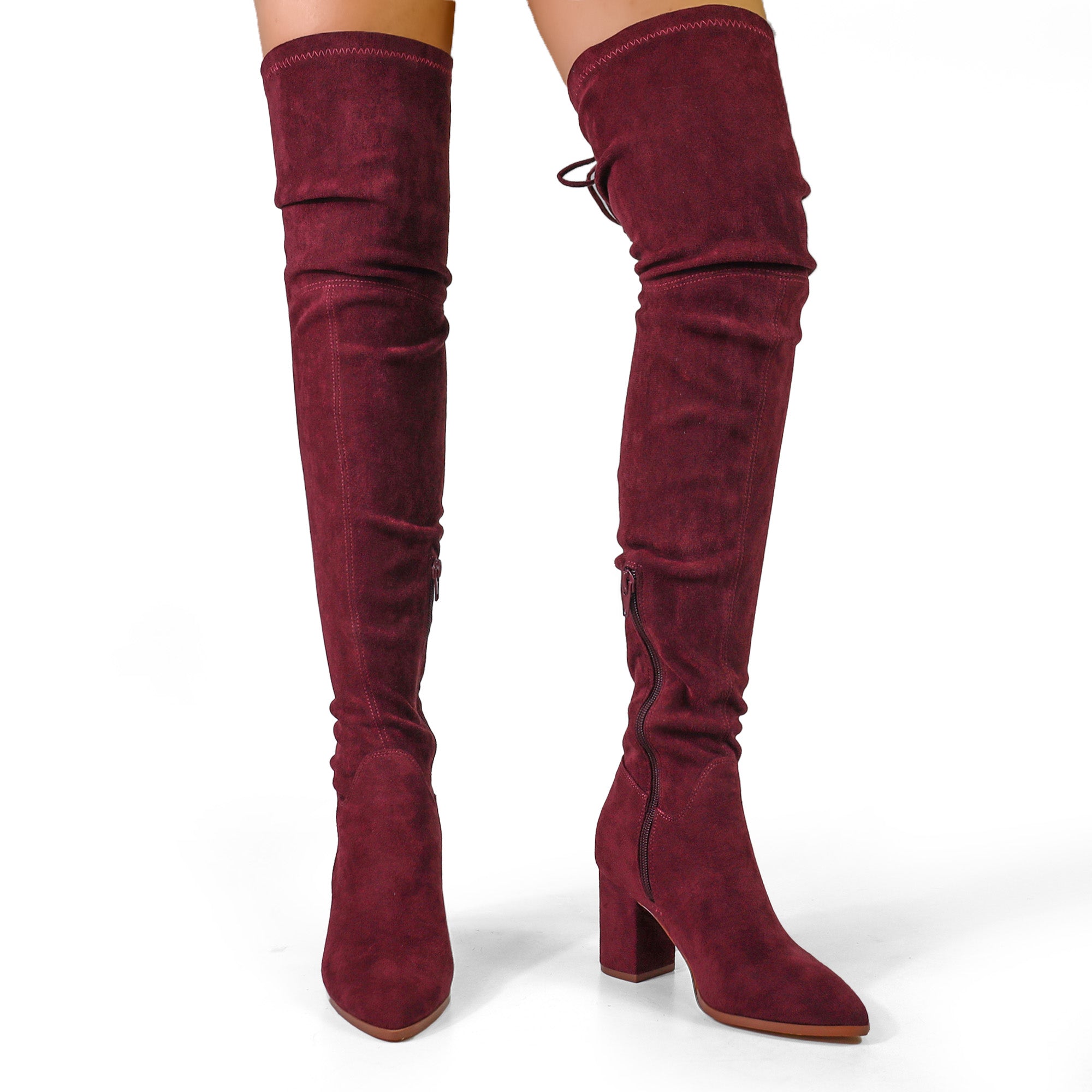 BAKER-1 ROUND TOE THIGH HIGH  BOOTS WINE