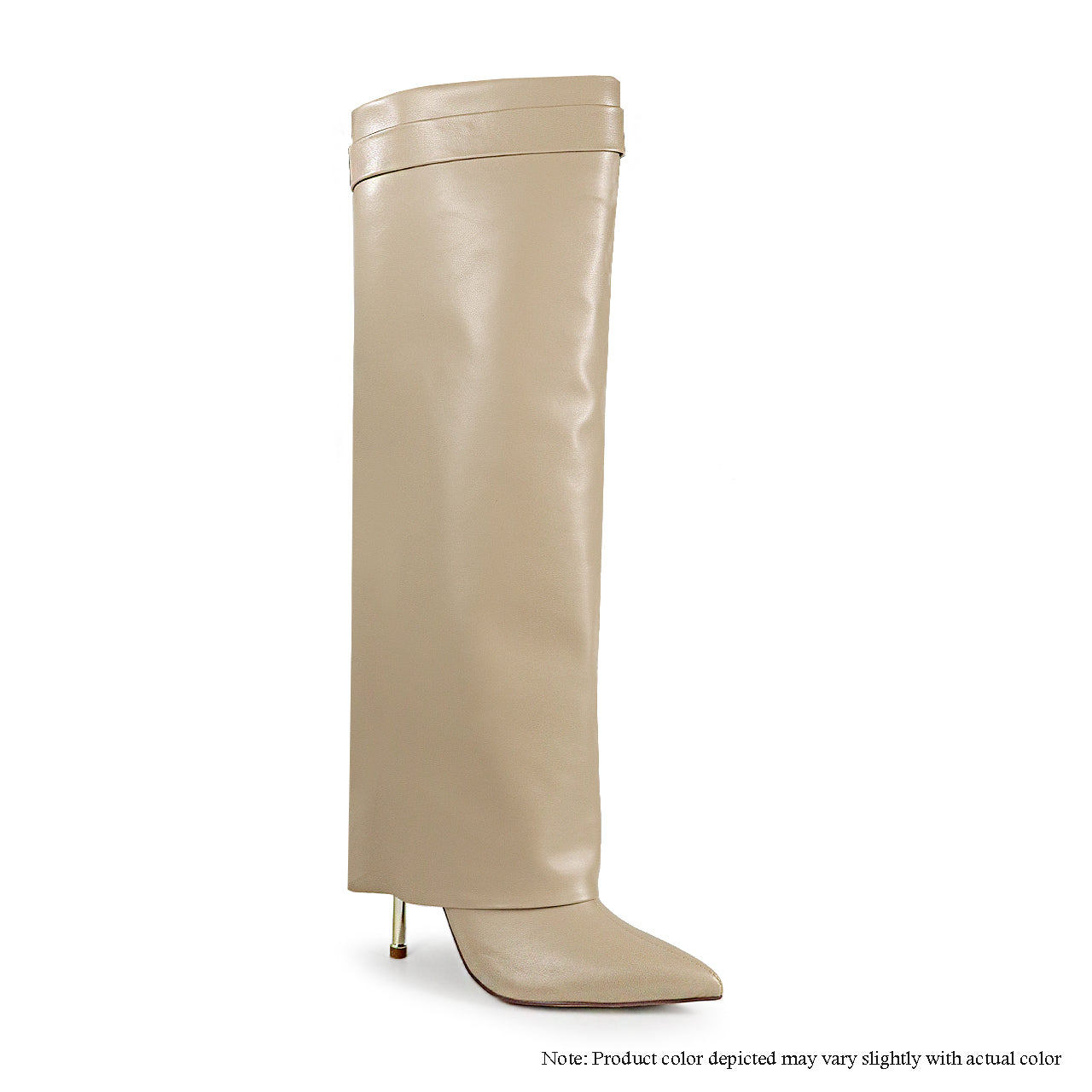 BANKS-101 FOLDED SHAFT DRAPE POINTED BOOTS - CREAM