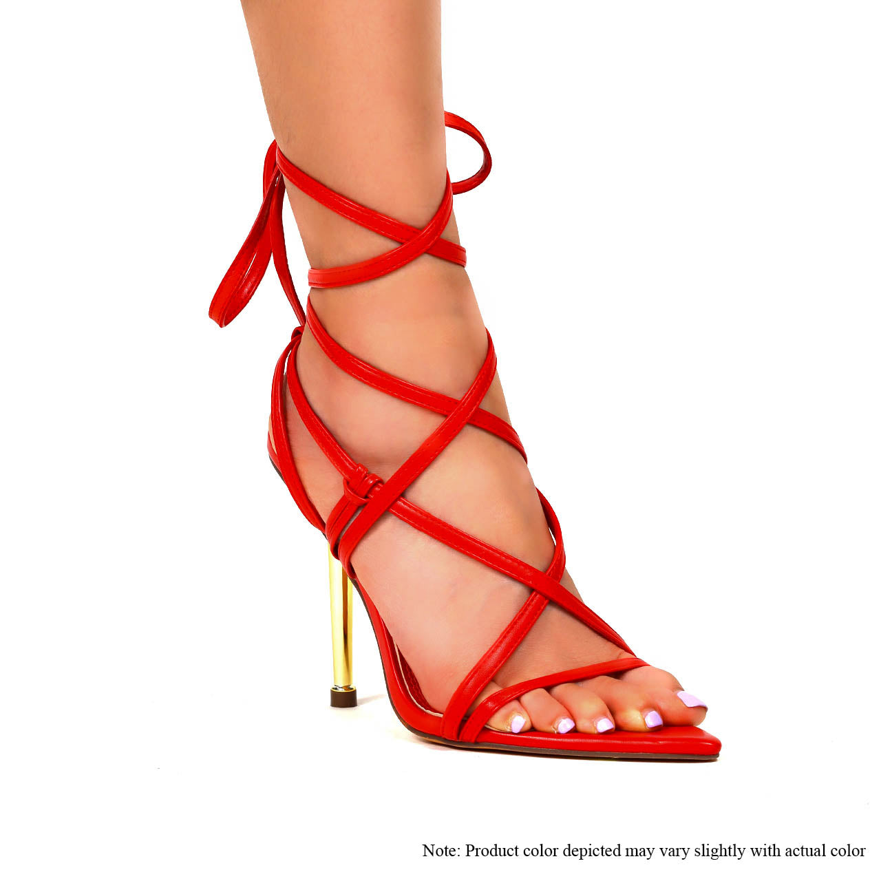 BANKS-28 POINTED TOE LACE UP WITH GOLD PENCIL HEEL-RED